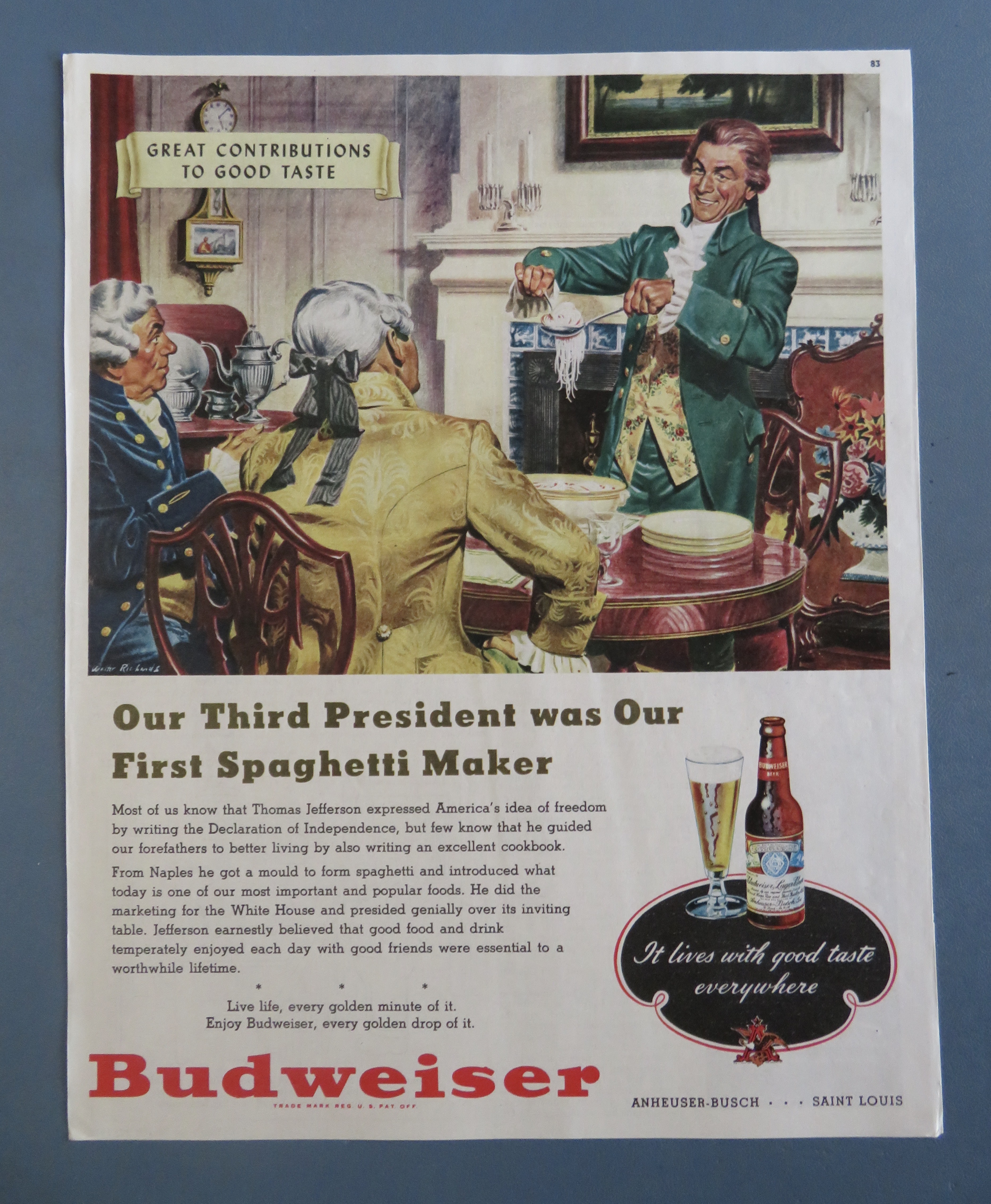 1948 Budweiser Beer with 3rd President Spaghetti Maker