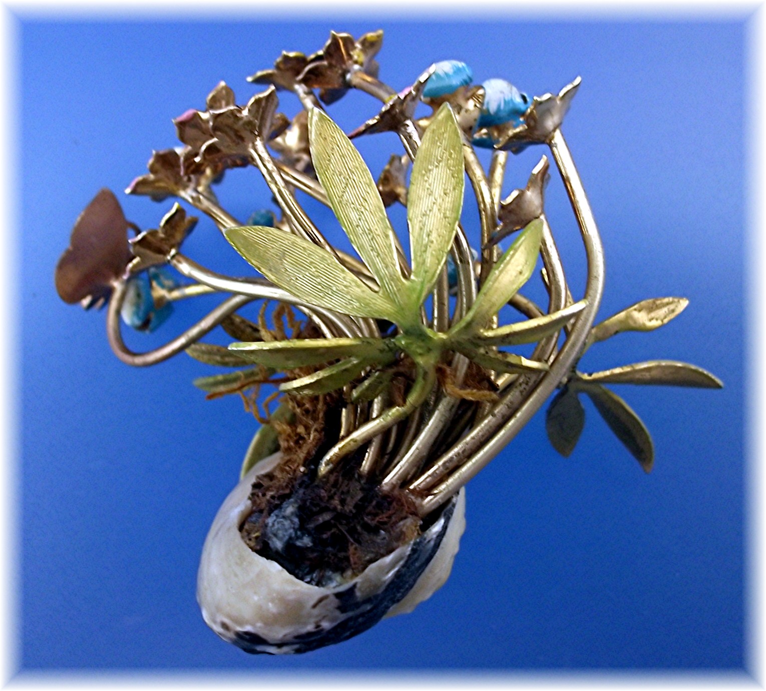 Brass Painted Flowers Shell Vines  and Butterfly