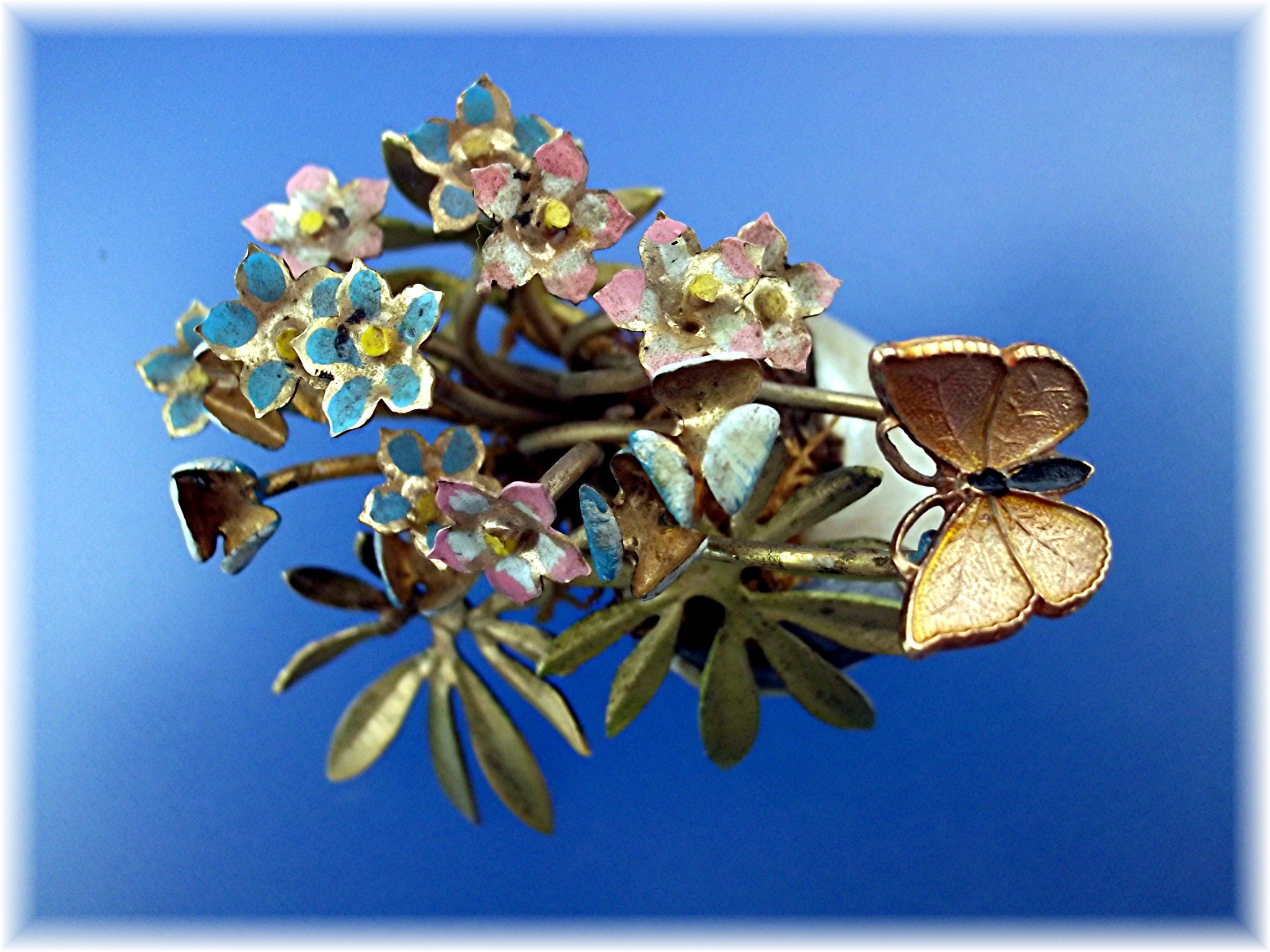 Brass Painted Flowers Shell Vines  and Butterfly