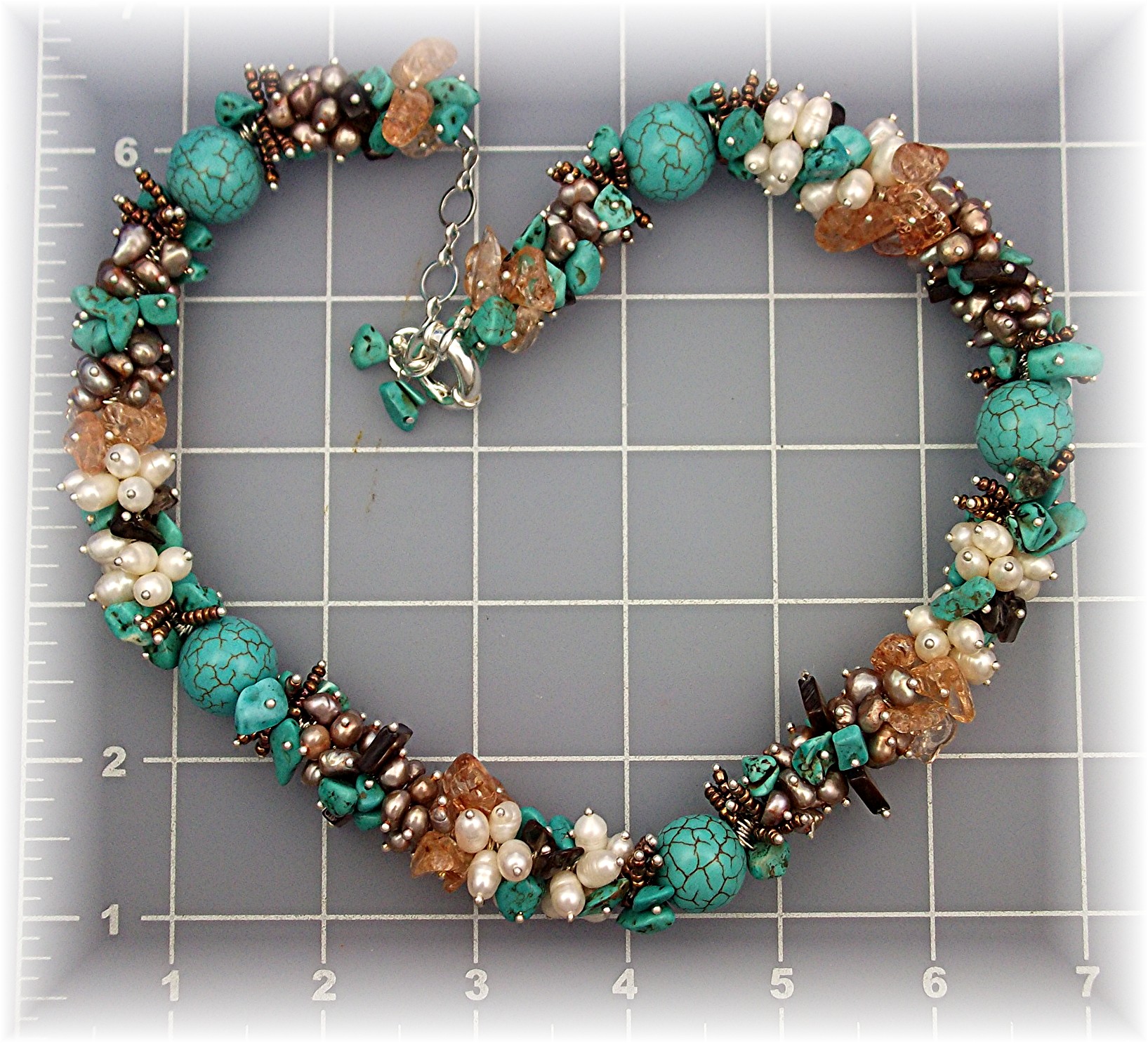 Citrine Turquoise White Gold Freshwater Pearls Necklace