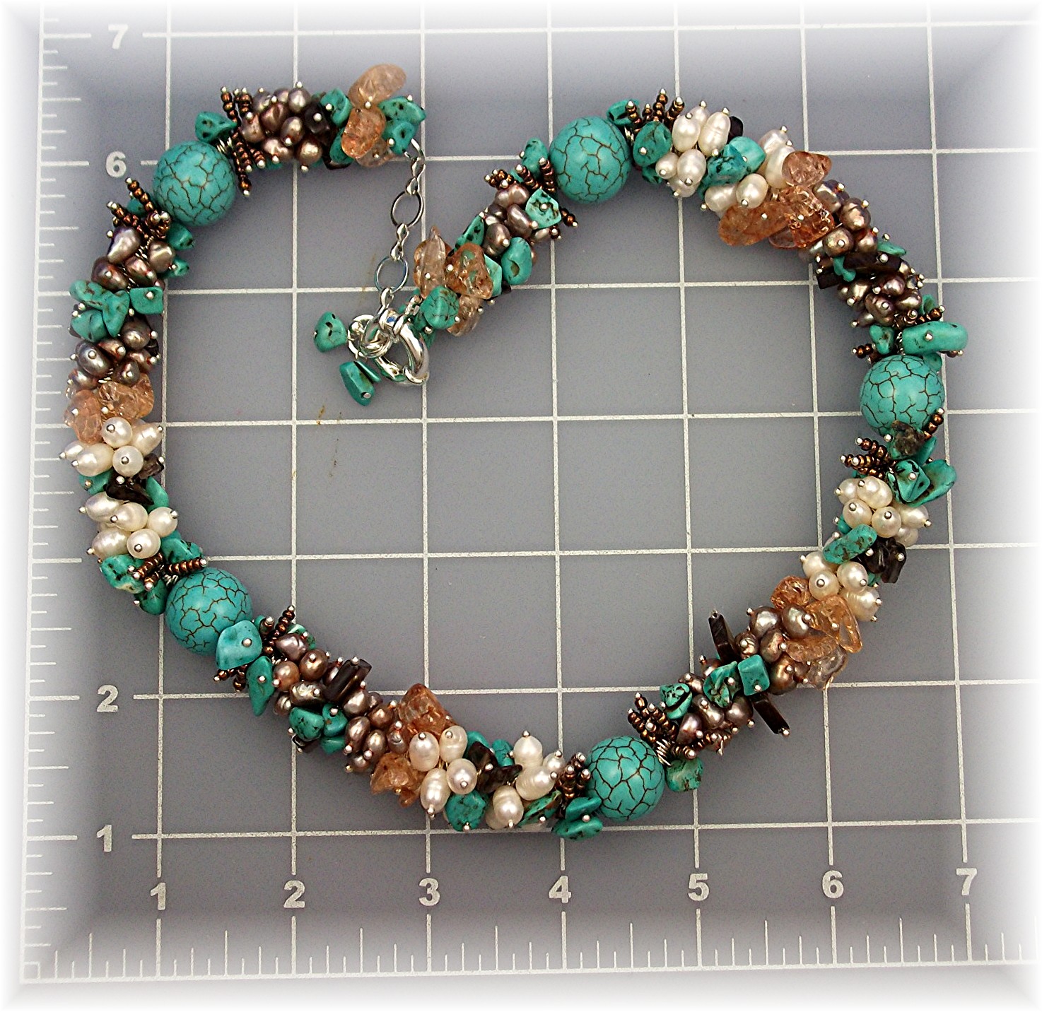 Citrine Turquoise White Gold Freshwater Pearls Necklace