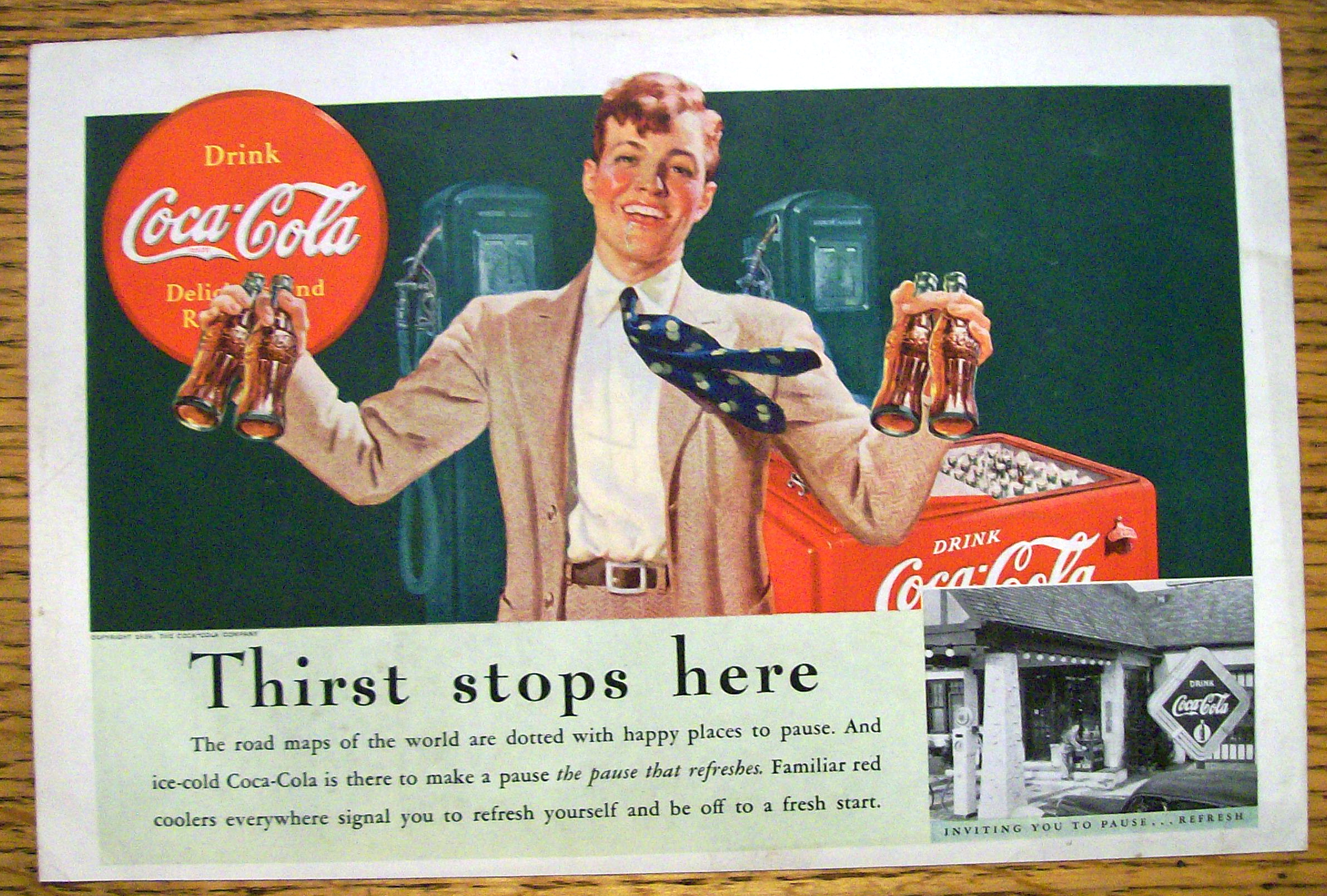 1939 Coca-Cola (Coke) with Man Holding 2 Bottles