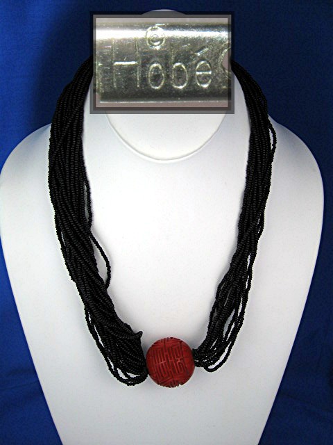 Necklace HOBE Red Cloisinee and  Black Beads