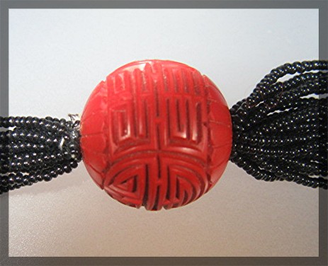 Necklace HOBE Red Cloisinee and  Black Beads