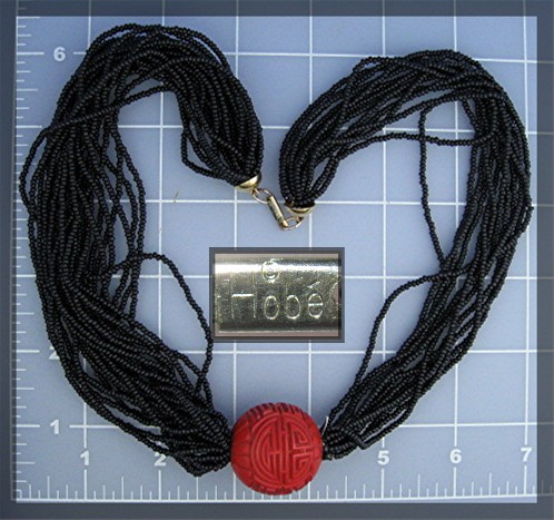 Necklace HOBE Red Cloisinee and  Black Beads