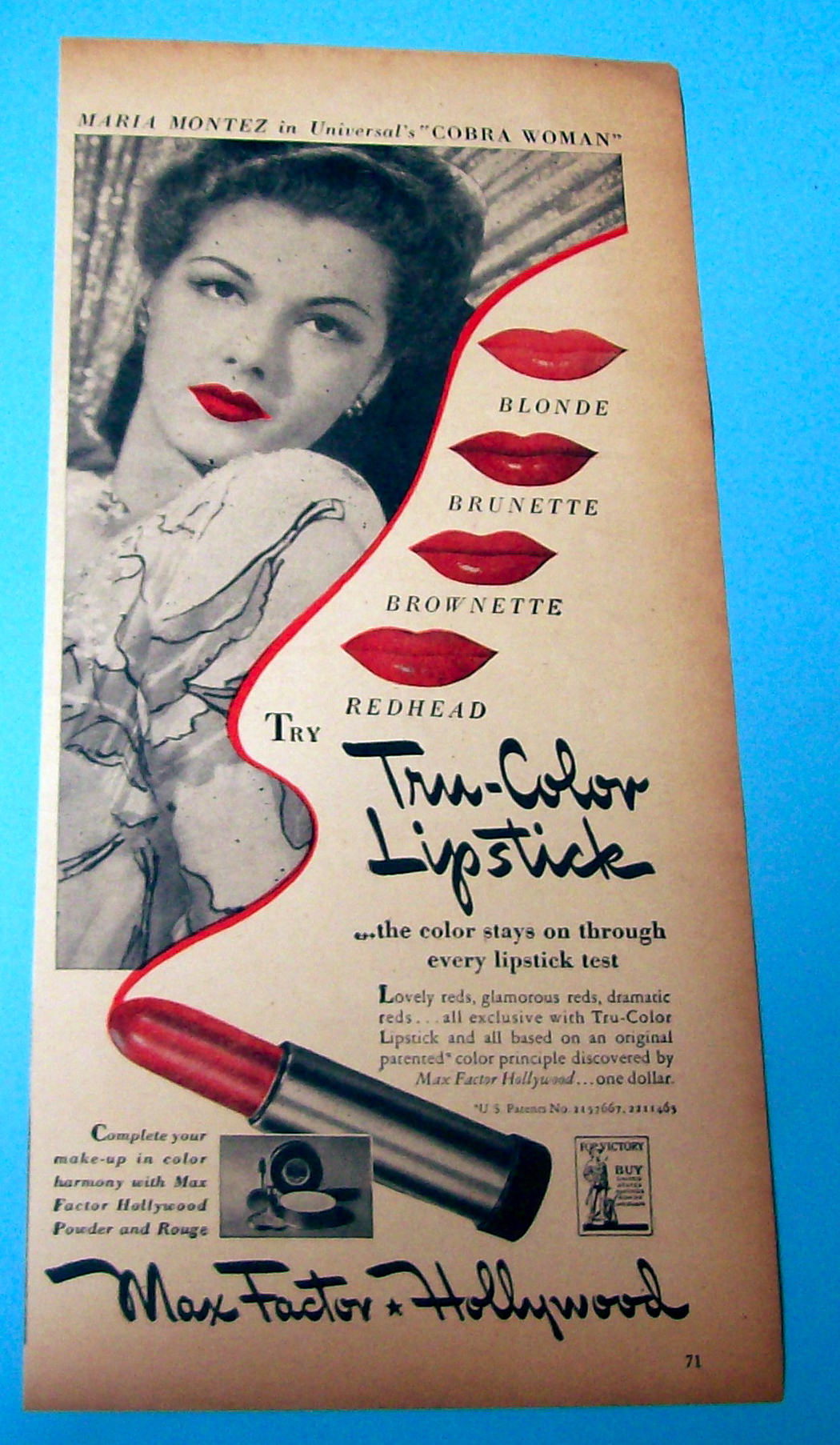 Vintage Ad: 1943 Tru Color Lipstick w/ Maria Montez