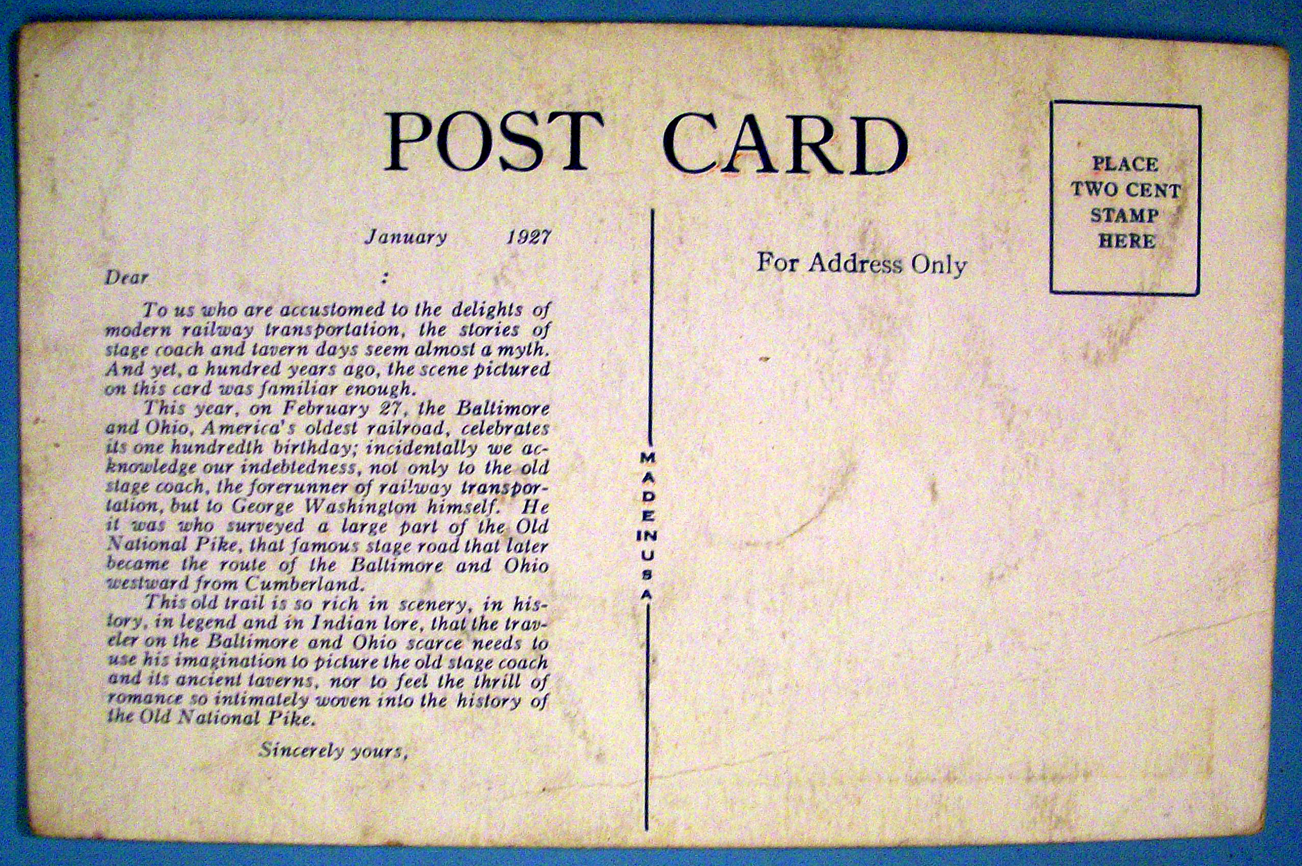Postcard of Before Coming Of Railroad By Herbert Stitt