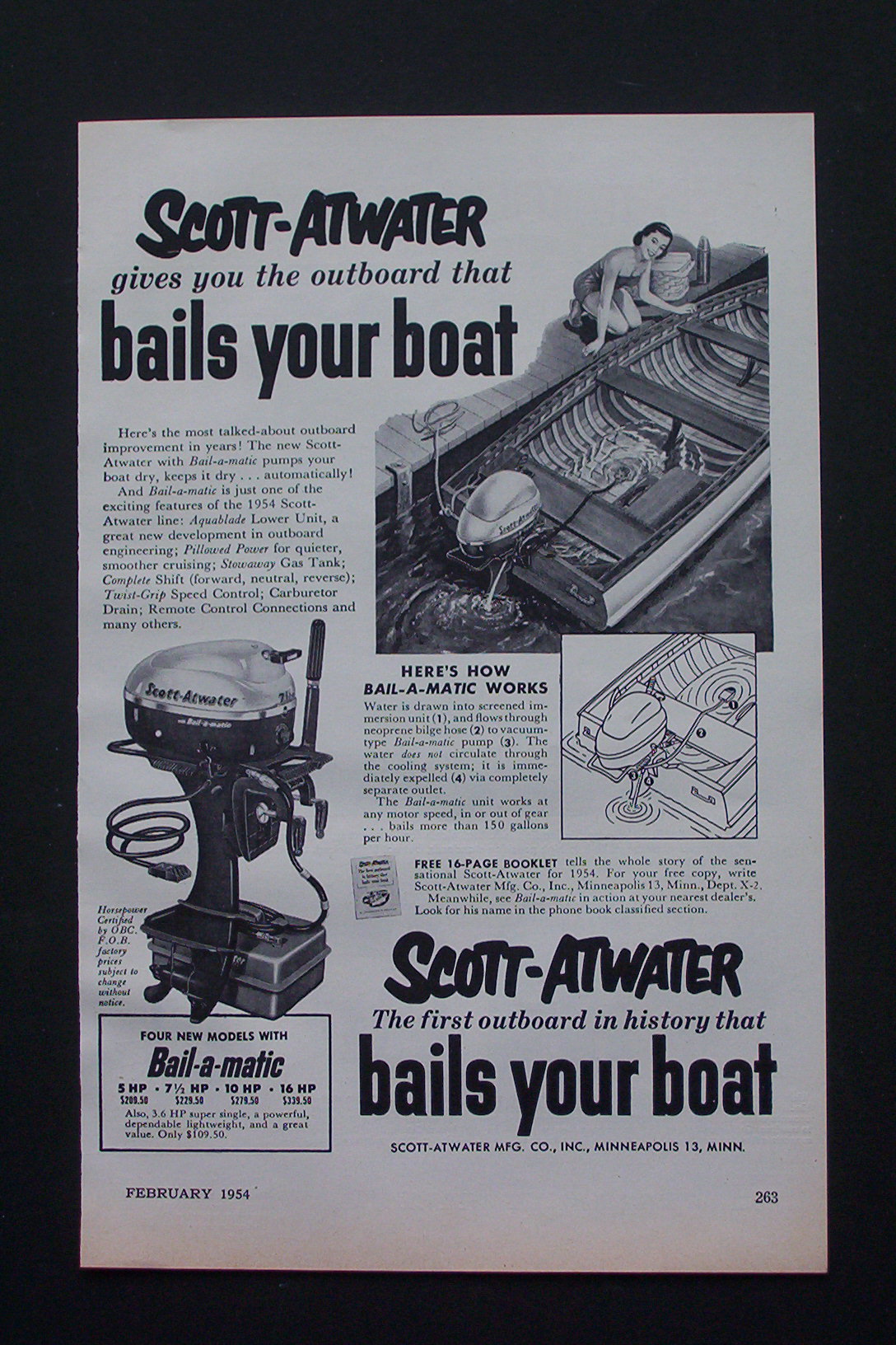 1954 Scott-Atwater with Outboard That Bails Your Boat