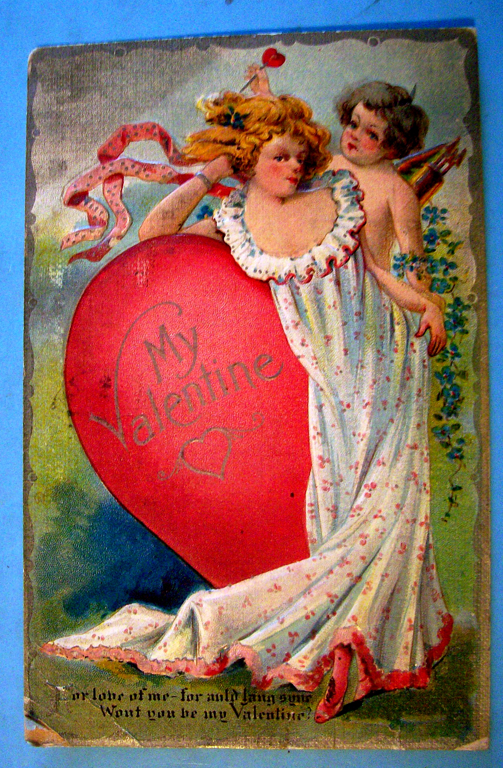 My Valentine Postcard w/ Woman Leaning on a Heart