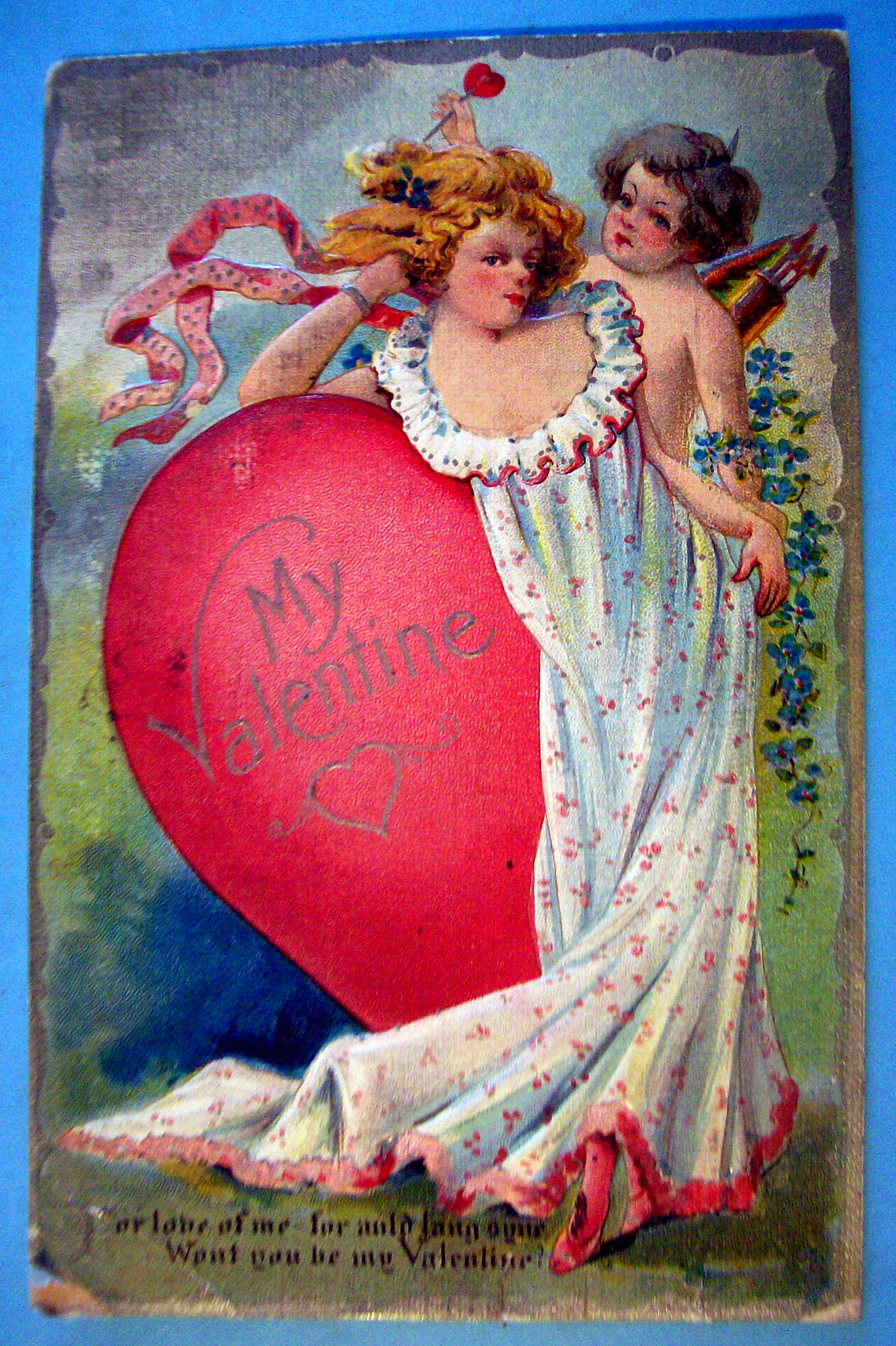My Valentine Postcard w/ Woman Leaning on a Heart