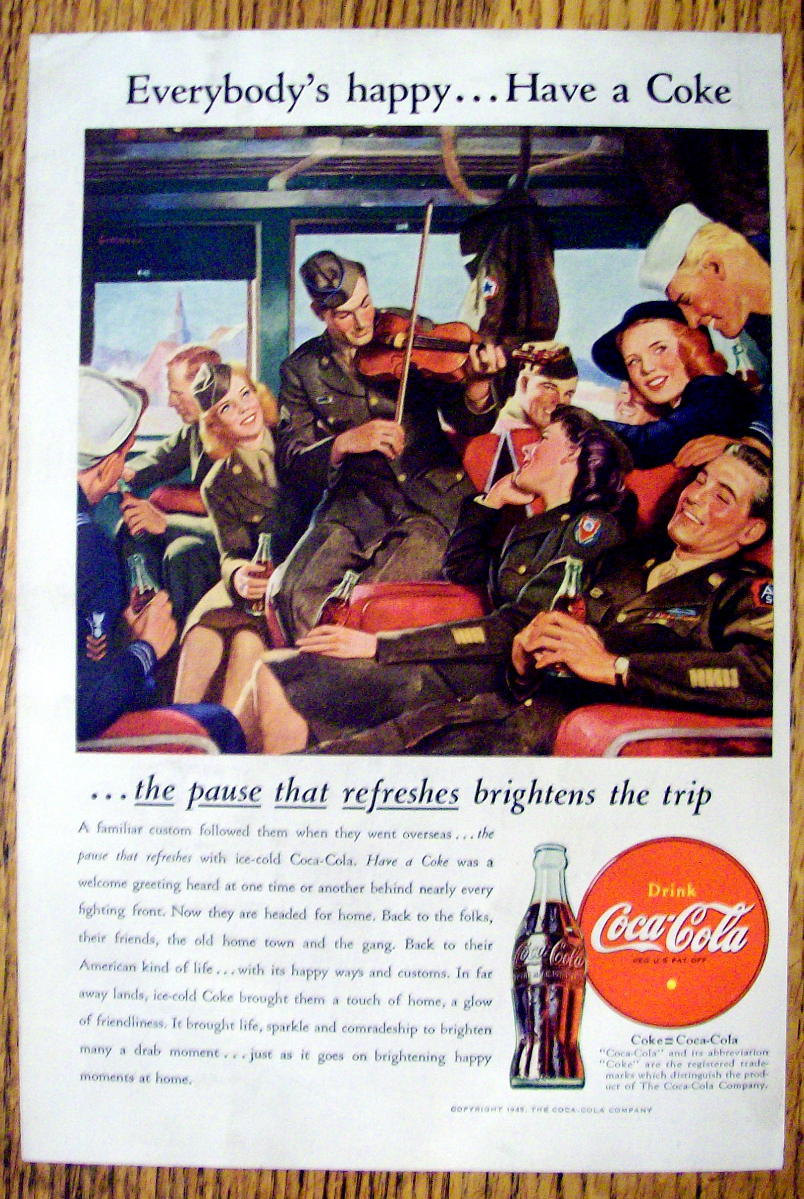 1946 Coca Cola (Coke) With A Group Of Soldiers Drinking Coca Cola