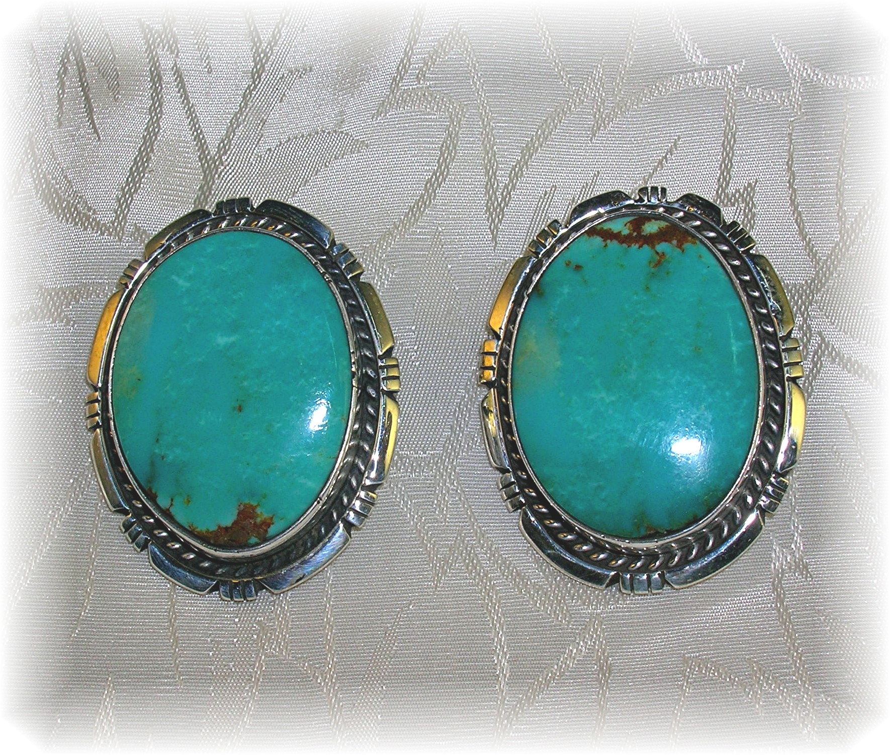Navajo Kingman Turquoise Sterling Silver Signed Clips