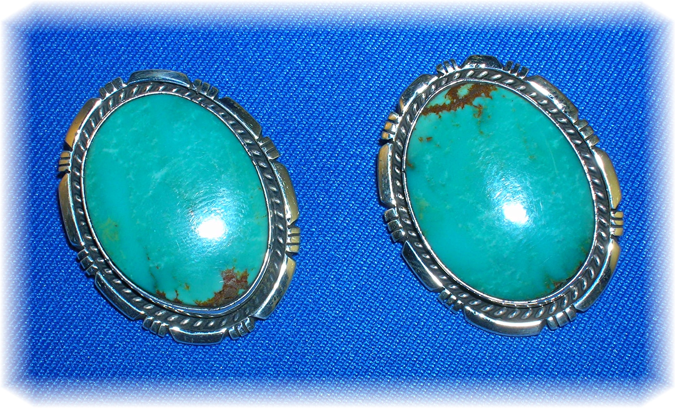 Navajo Kingman Turquoise Sterling Silver Signed Clips