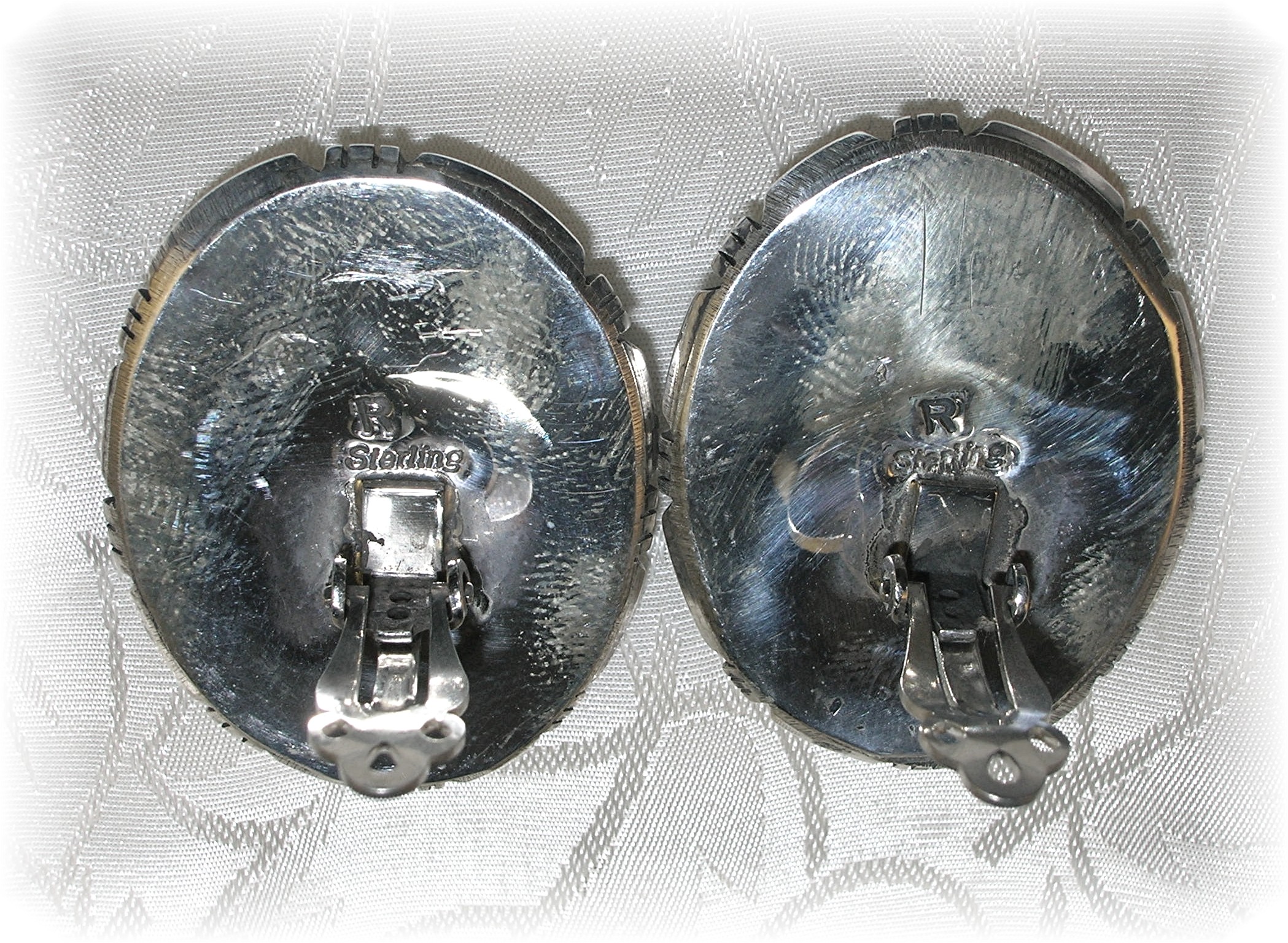 Navajo Kingman Turquoise Sterling Silver Signed Clips