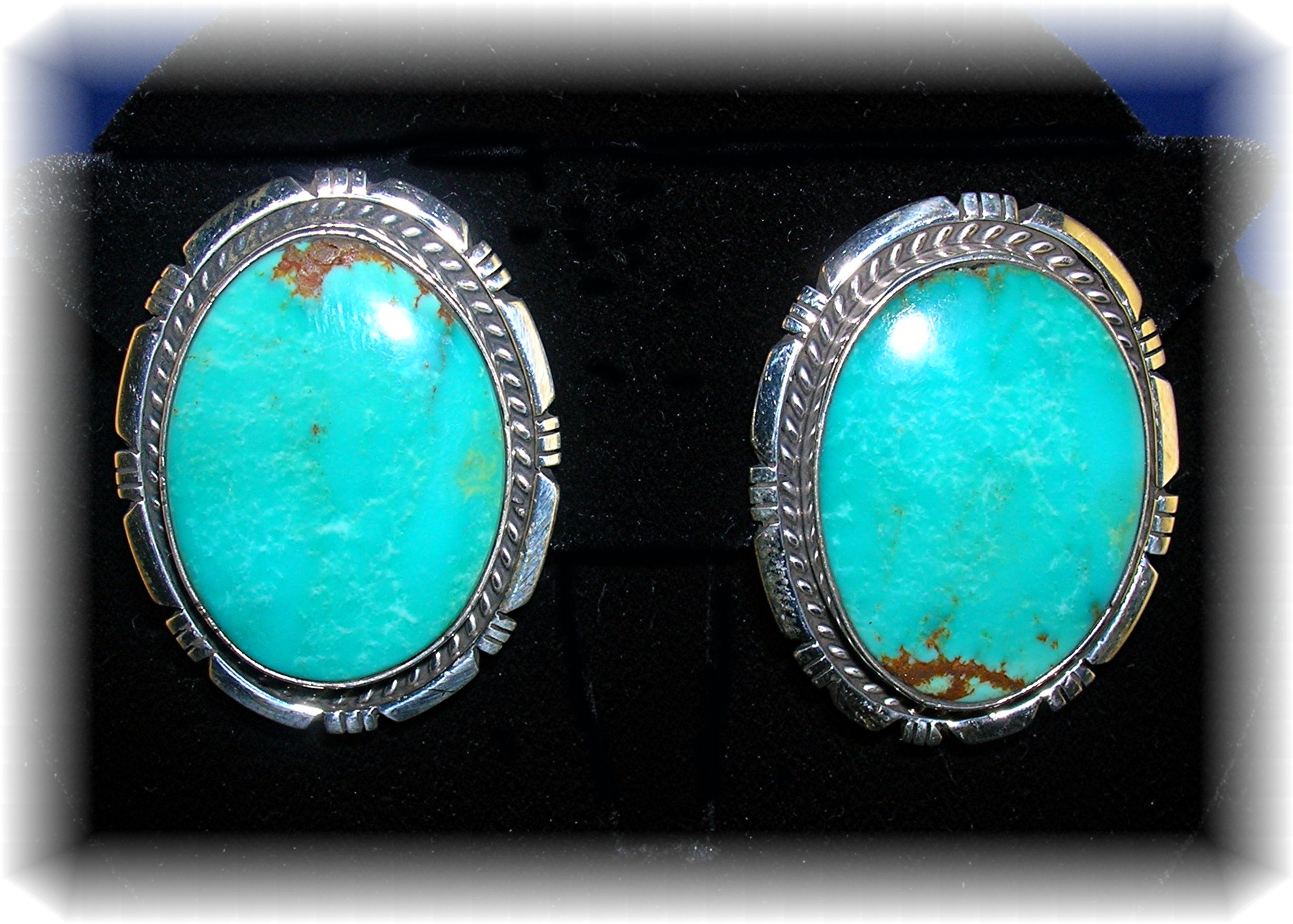Navajo Kingman Turquoise Sterling Silver Signed Clips