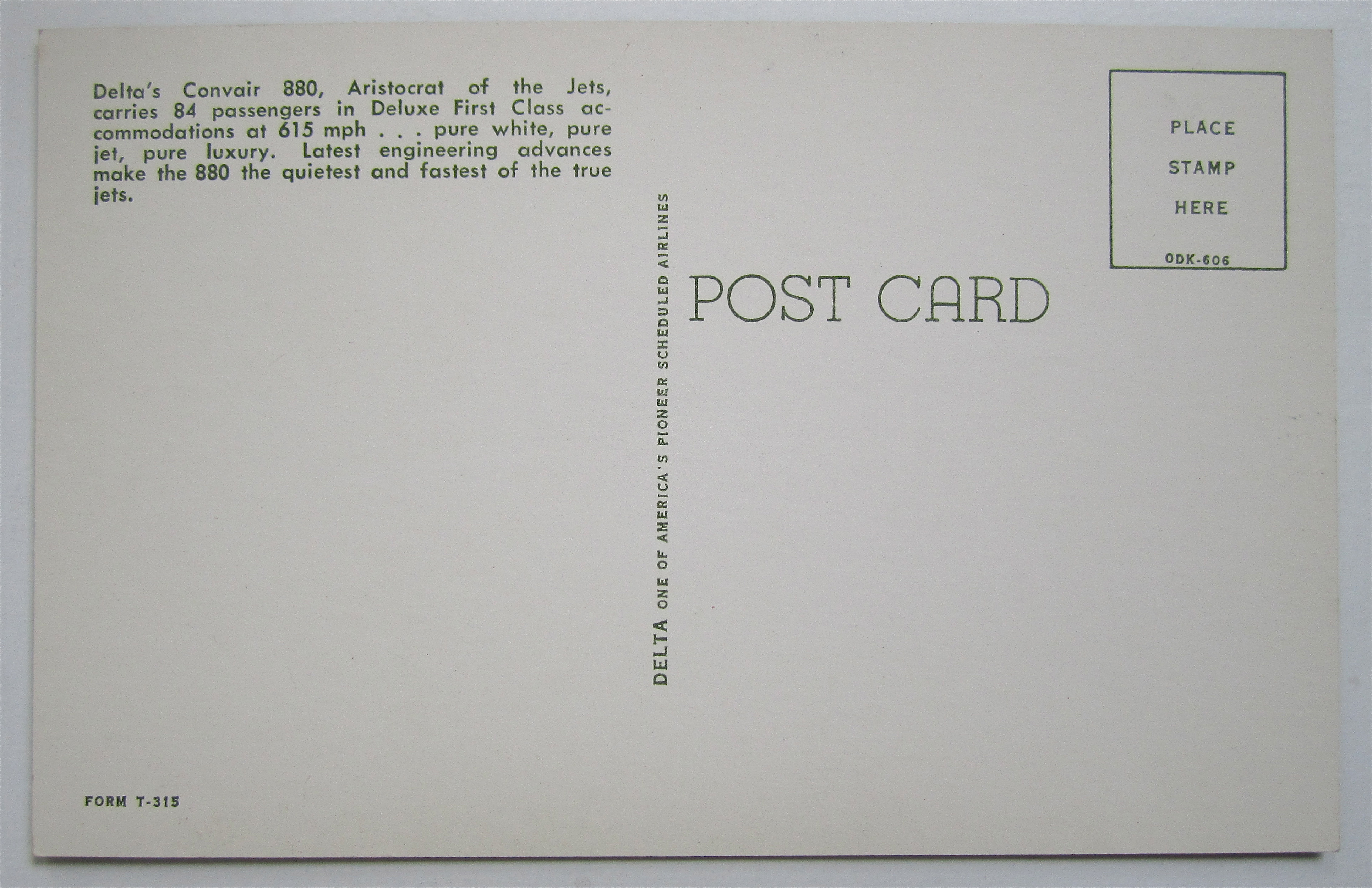 Delta Airlines Delta Convair 880 Airplane Postcard