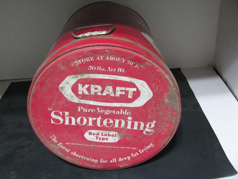 Vintage Kraft Pure Vegetable Shortening 50 lb Metal Tin Bucket Red Label