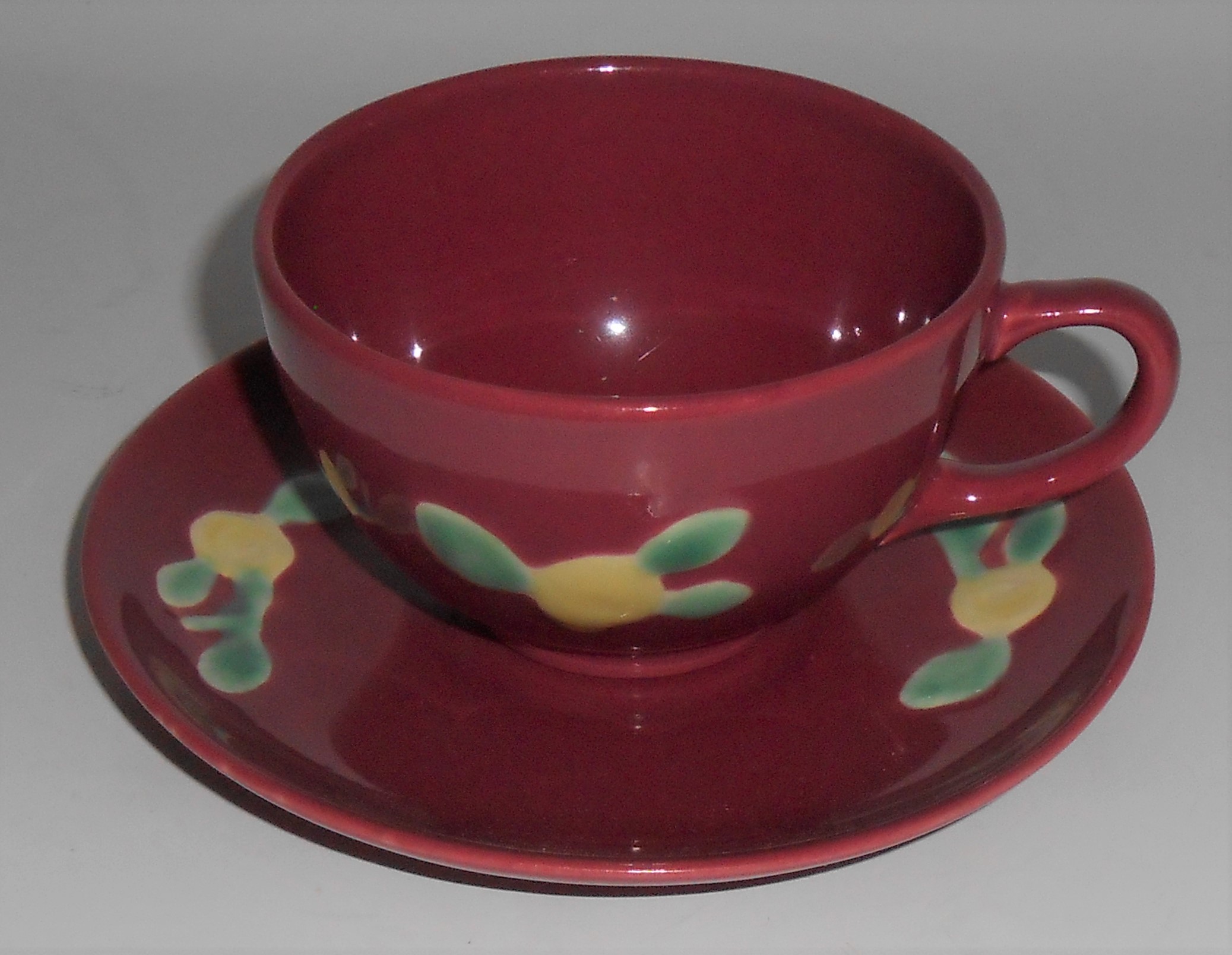 Coors Pottery Rosebud Red Cup & Saucer Set