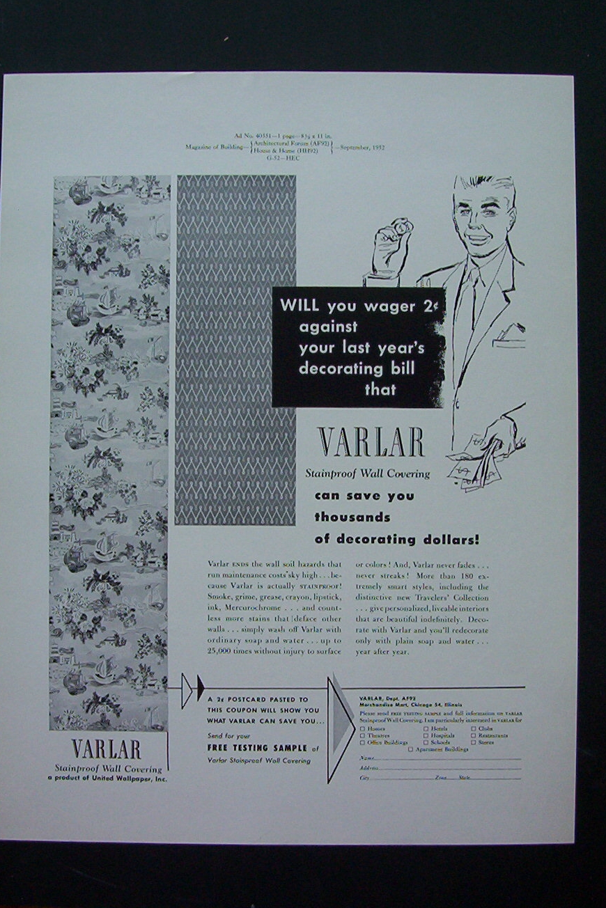 1952 Varlar Stainproof Magazine Proof w/Wall Covering