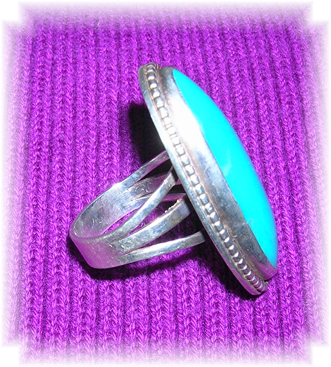 Native American Turquoise Sterling Silver  Ring 70s