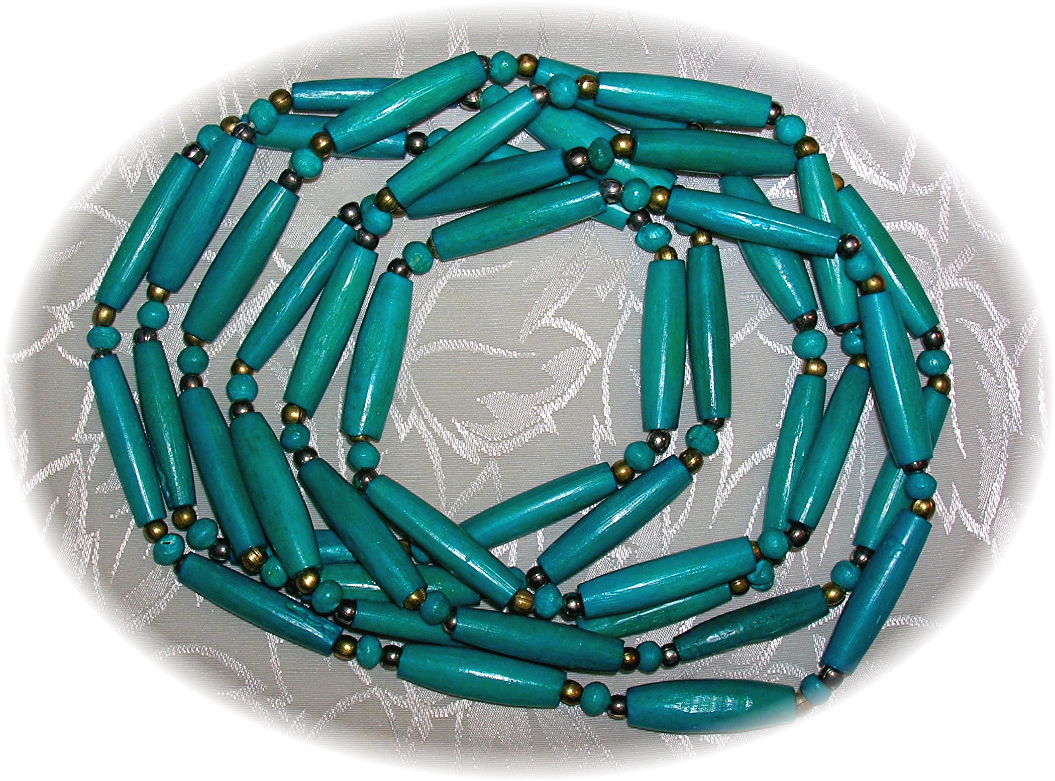 58 Inch Turquoise Wooden Flapper Beads