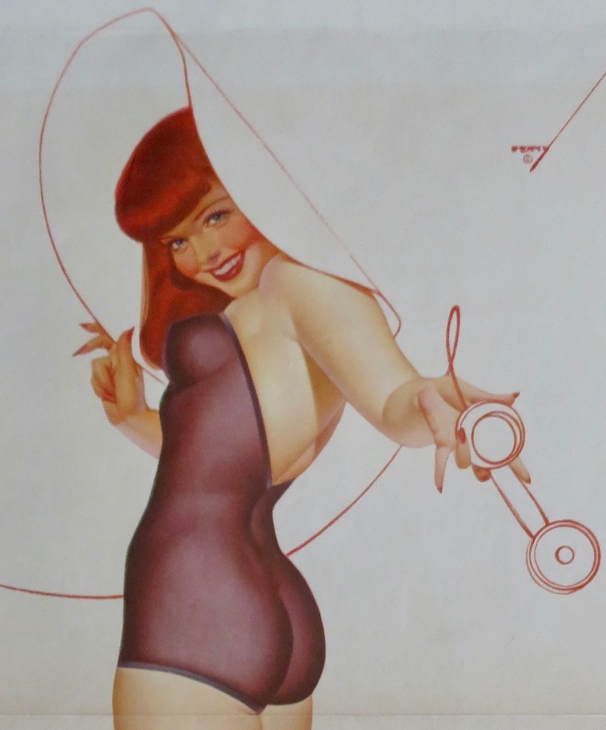 Original 1946 Sexy Pin Up Girl Wearing A Purple Nightie While Holding The Telephone By George Petty
