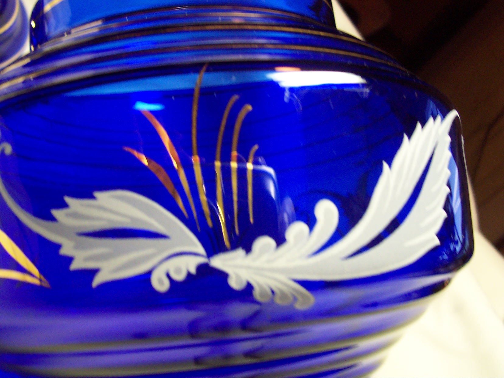 Cobalt Blue Glass Bisquit Jar hand painted
