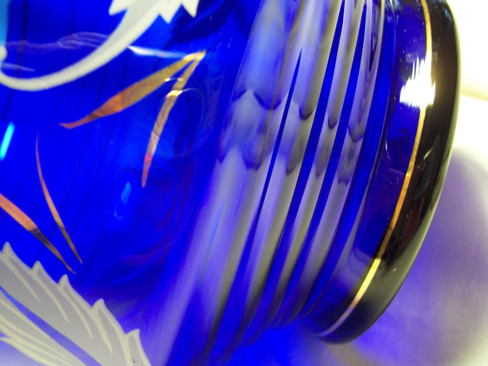 Cobalt Blue Glass Bisquit Jar hand painted