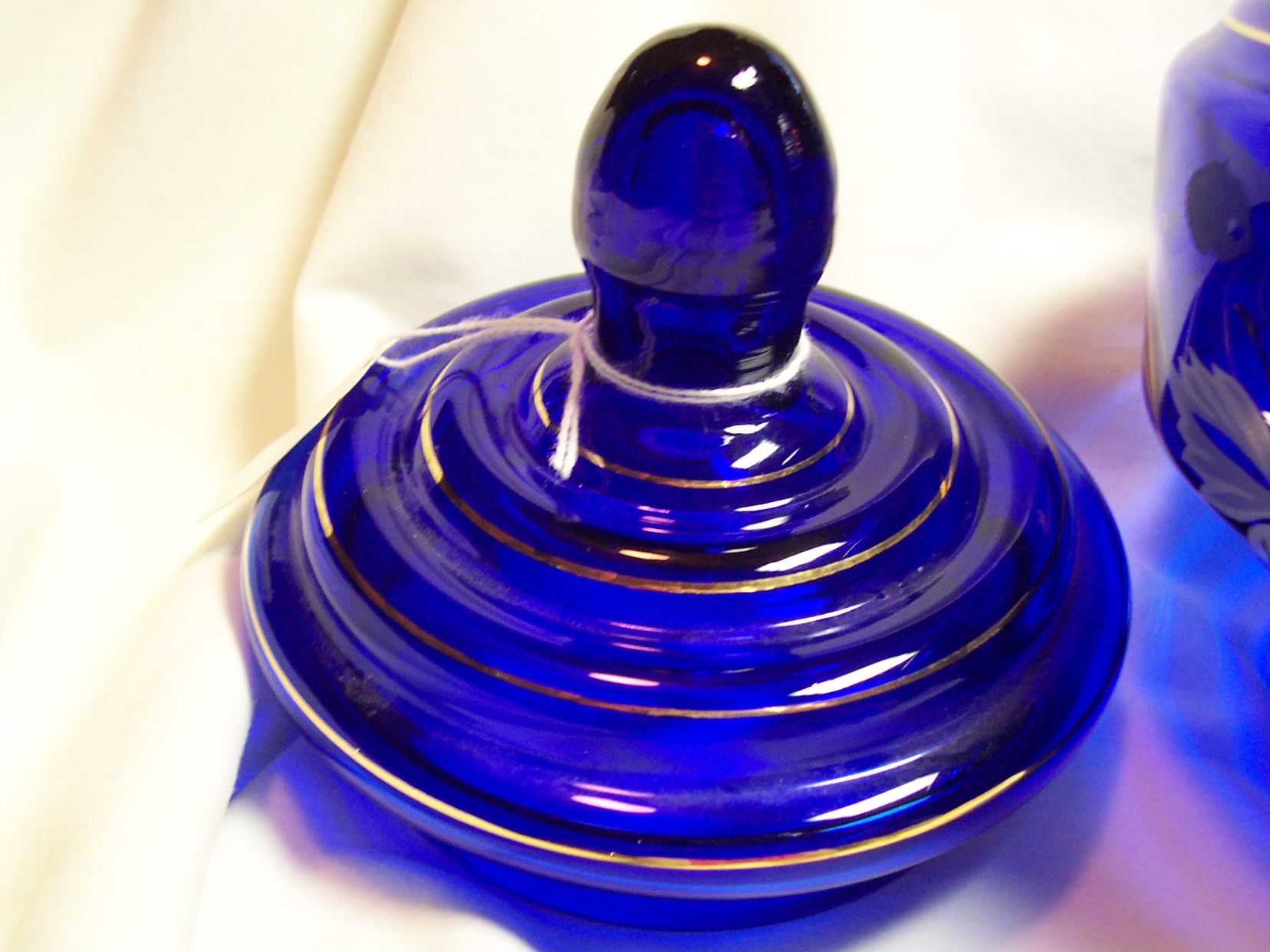 Cobalt Blue Glass Bisquit Jar hand painted