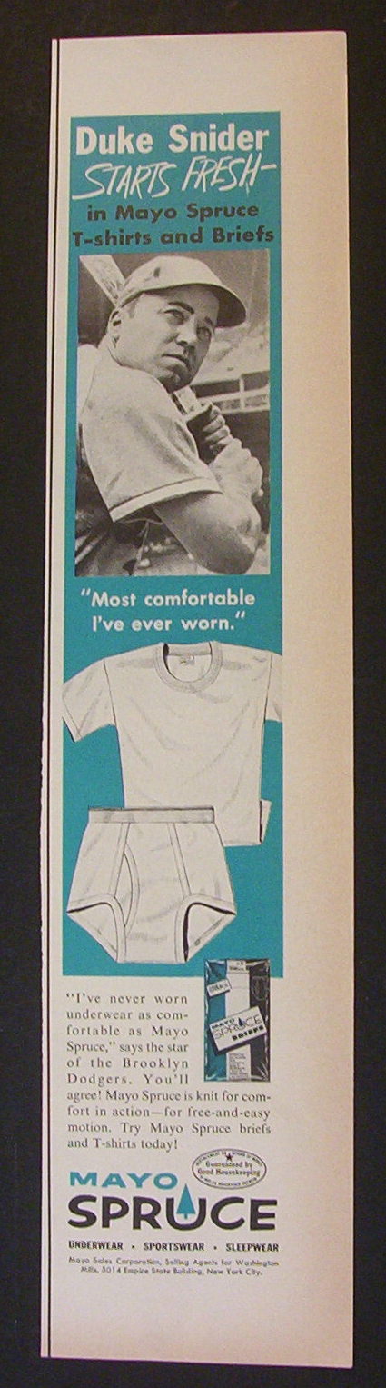 1956 Mayo Spruce T-Shirts with Dodgers Duke Snider