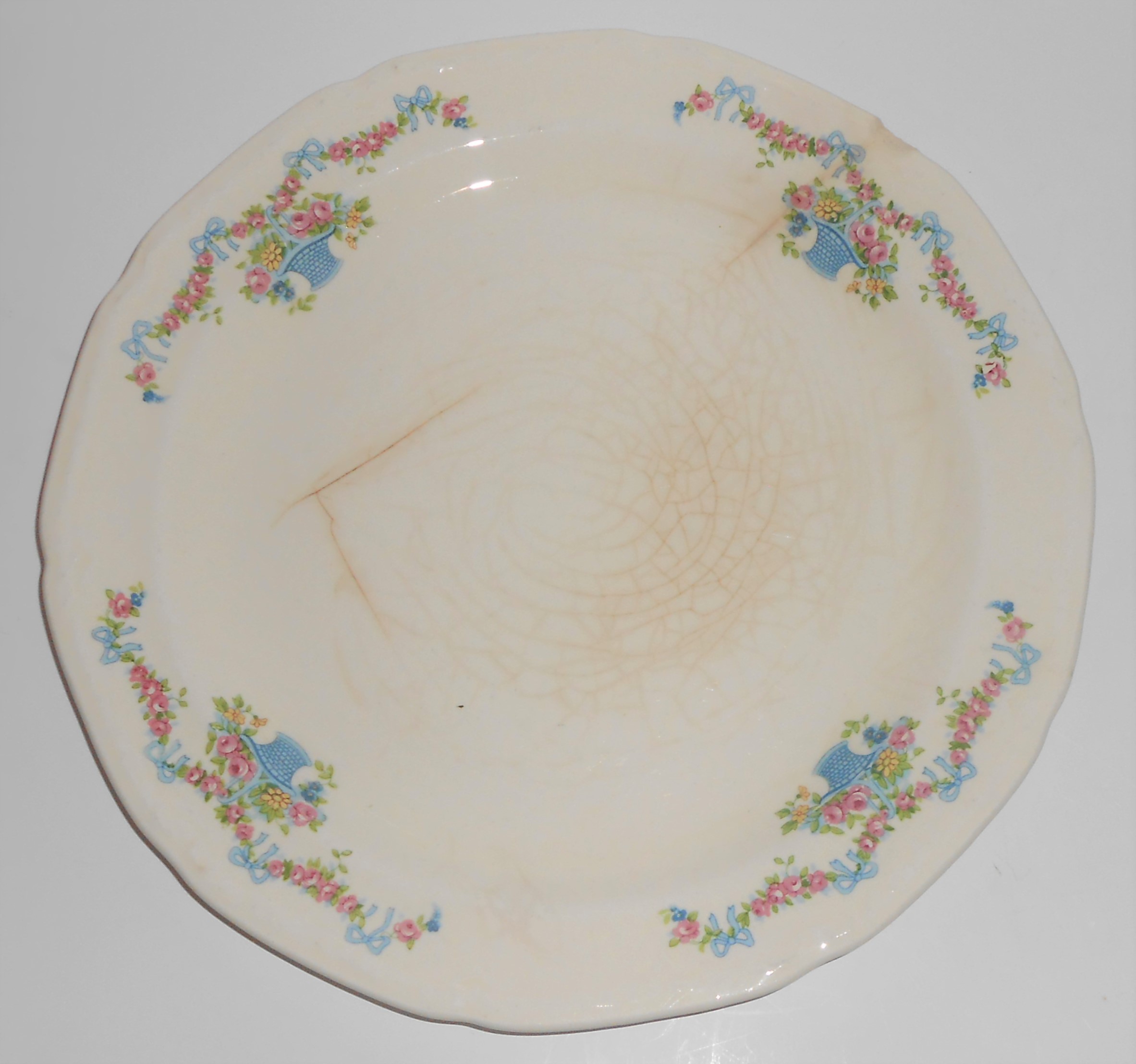 Early Poxon Vernon Pottery Basket w/Floral Garland Dinn