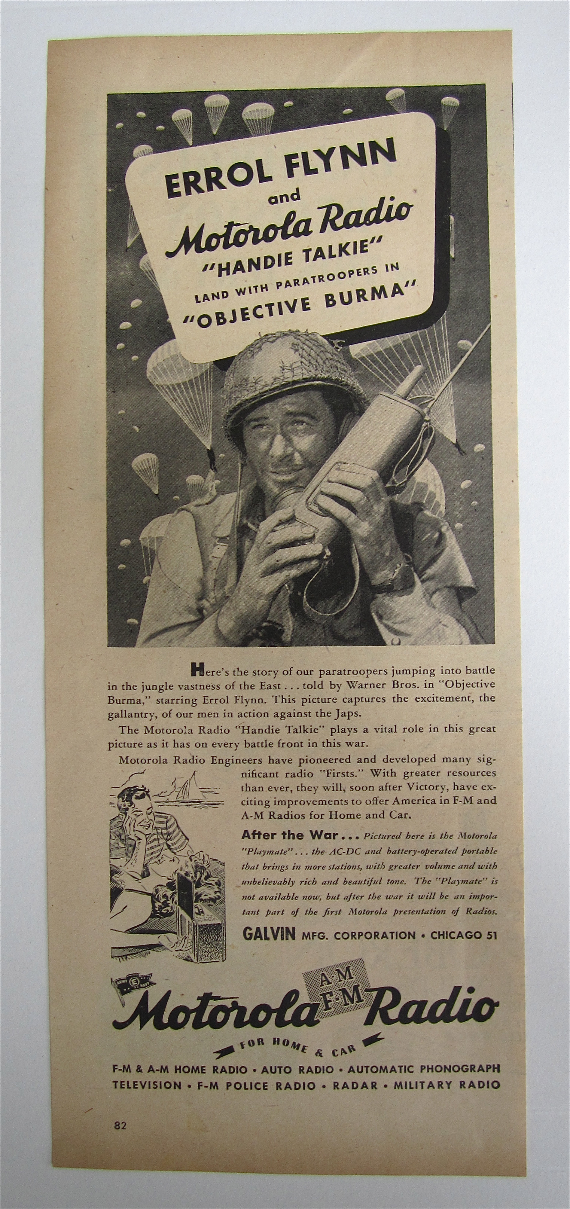 1945 Motorola Radio Handie Talkie with Errol Flynn