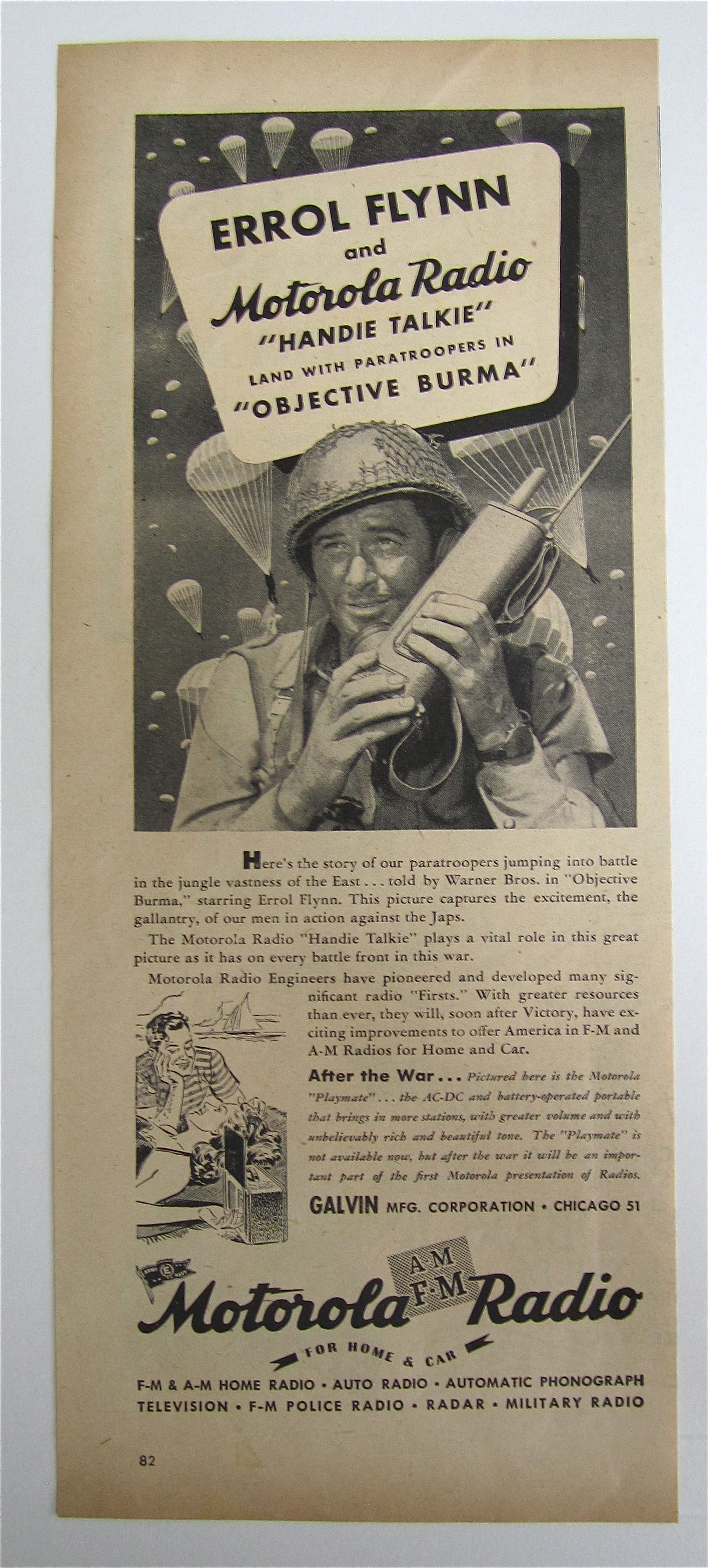 1945 Motorola Radio Handie Talkie with Errol Flynn