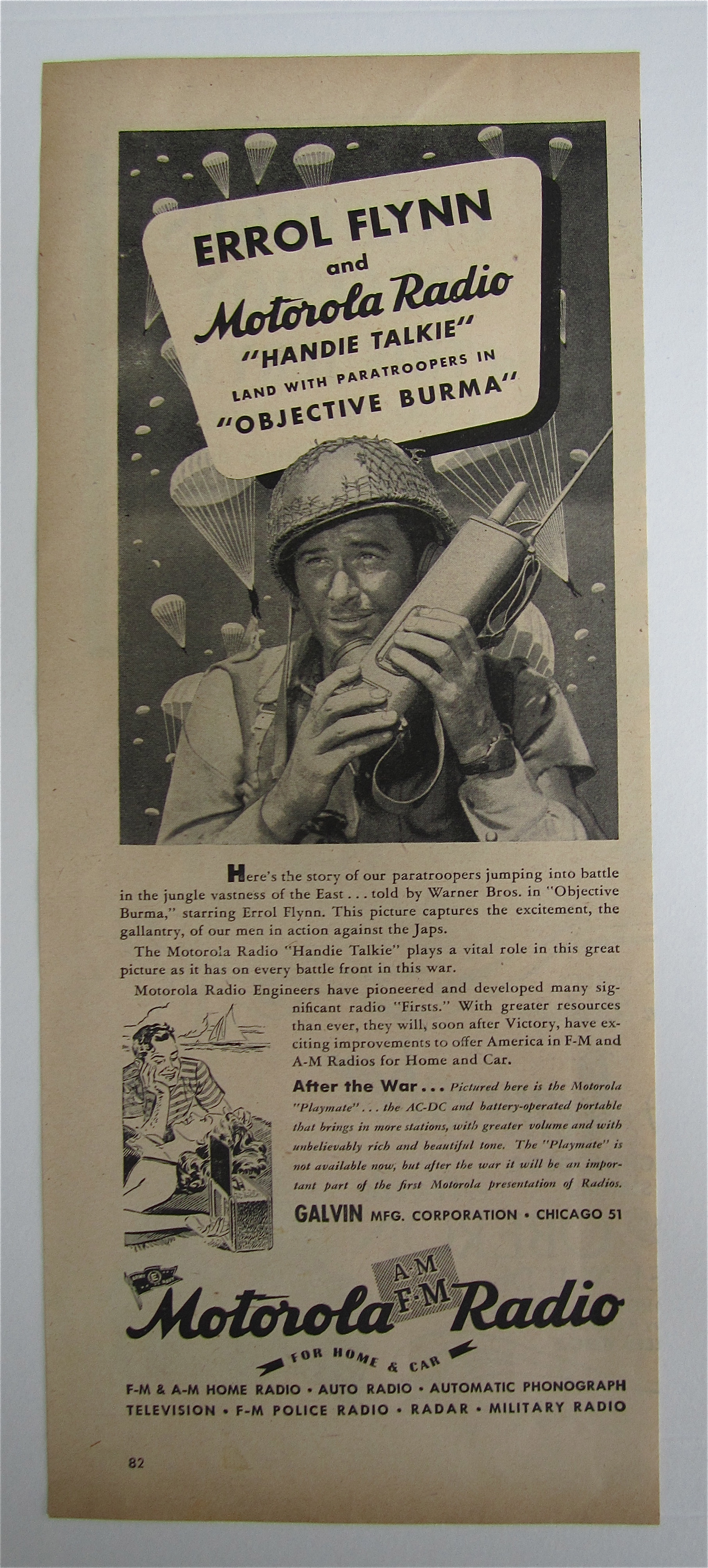 1945 Motorola Radio Handie Talkie with Errol Flynn