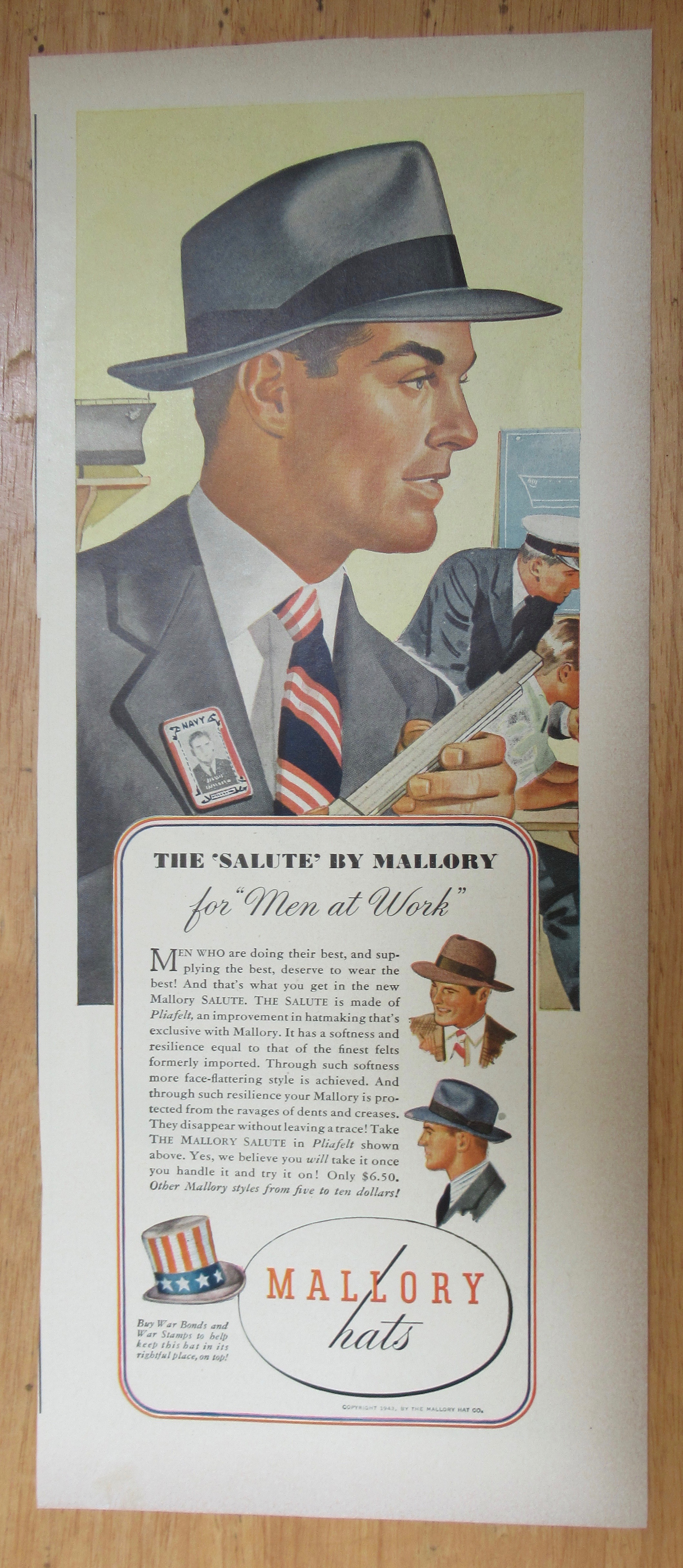 1943 Mallory Hats with a Man Wearing the Salute Hat