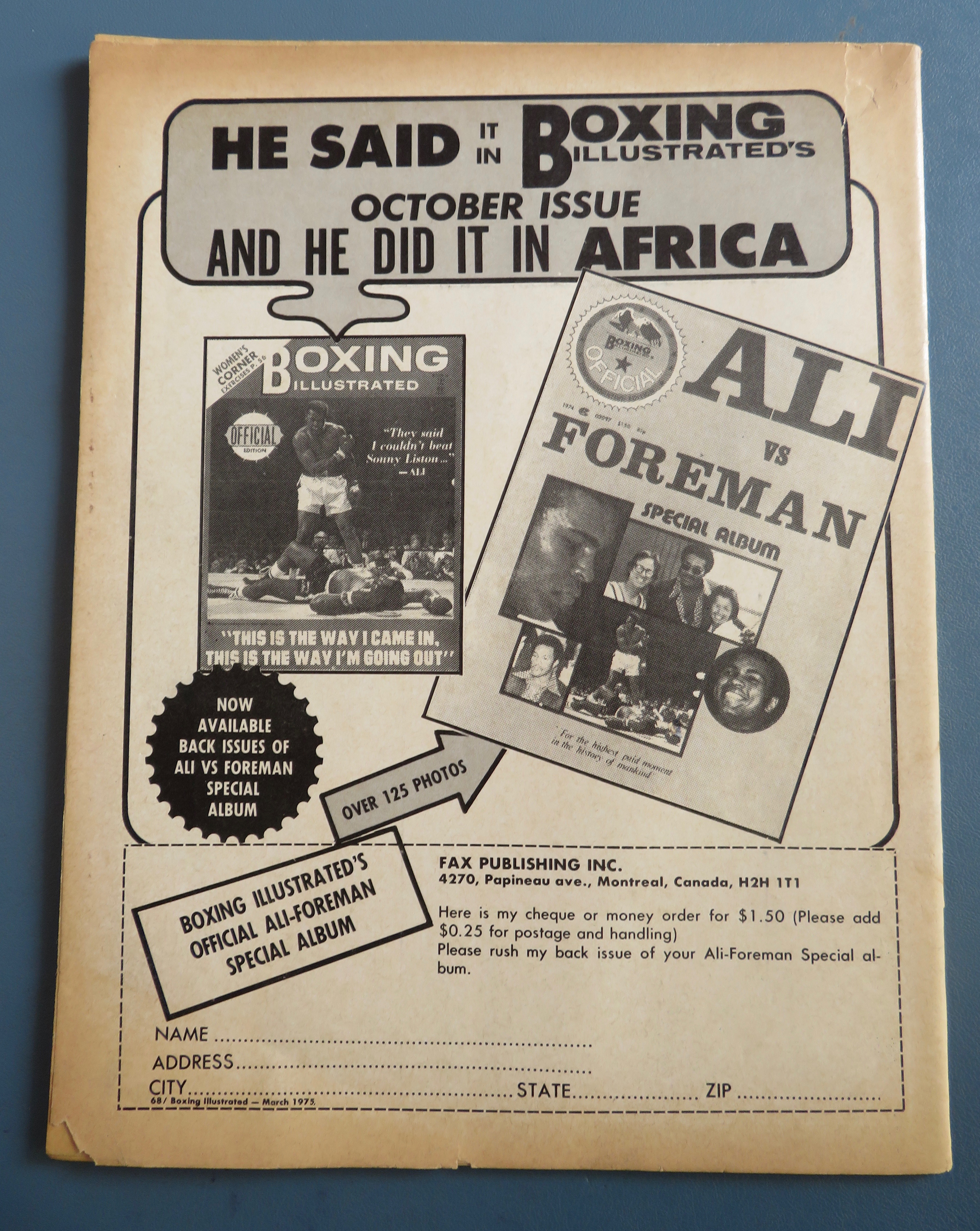 Boxing Illustrated Magazine March 1975 Ali's Supremacy