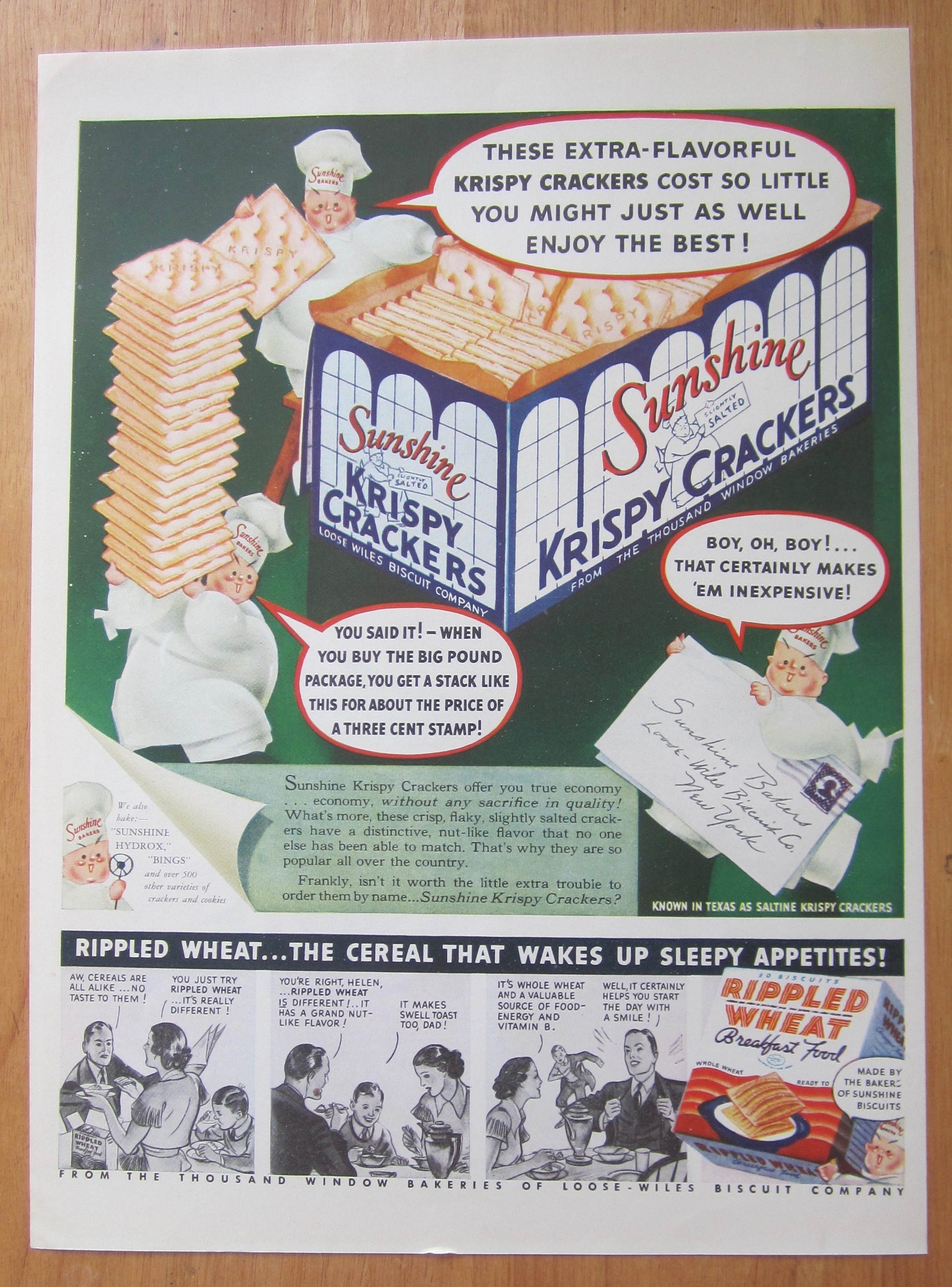 1938 Sunshine Krispy Crackers with 3 Little Chefs