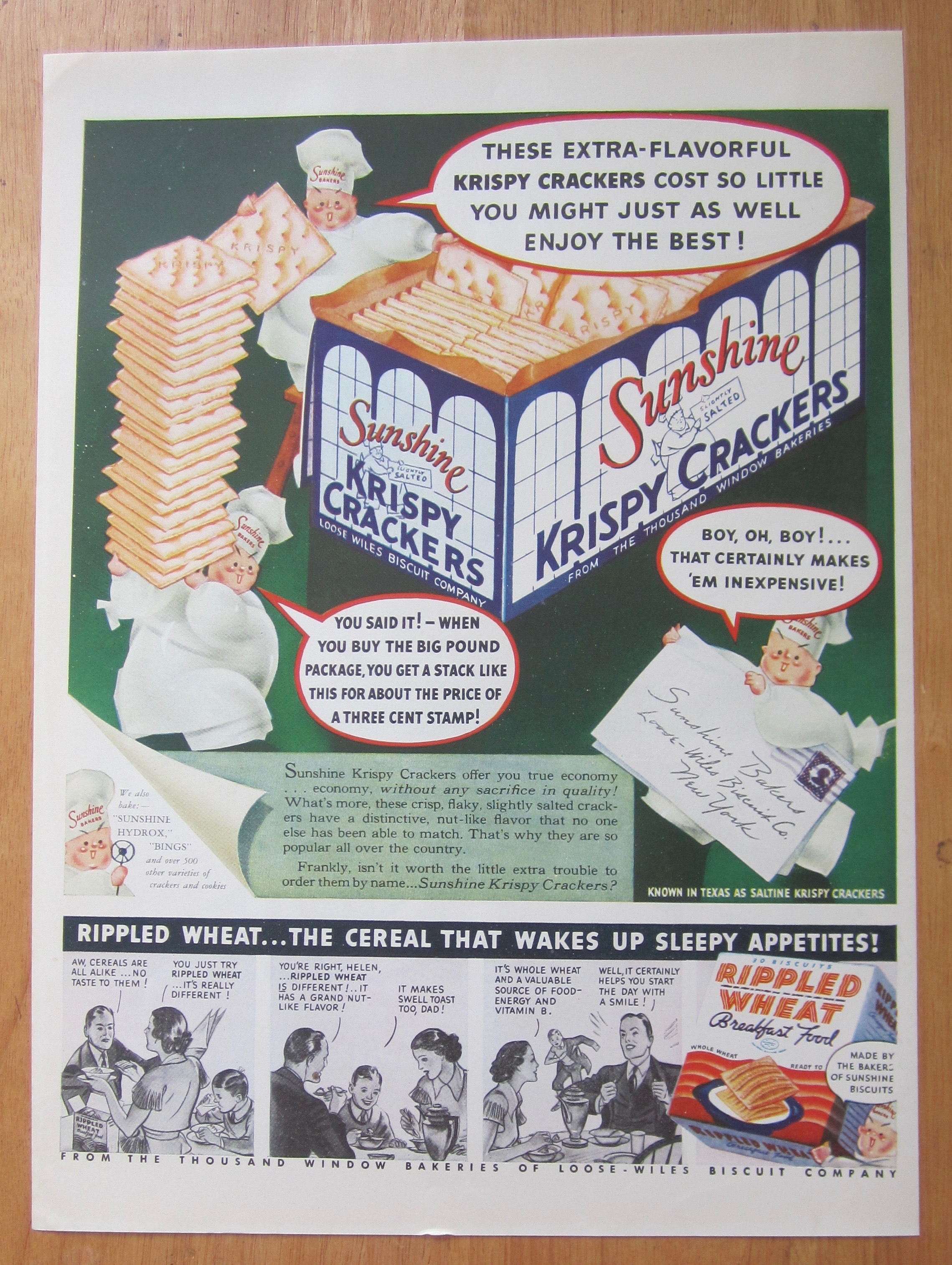 1938 Sunshine Krispy Crackers with 3 Little Chefs