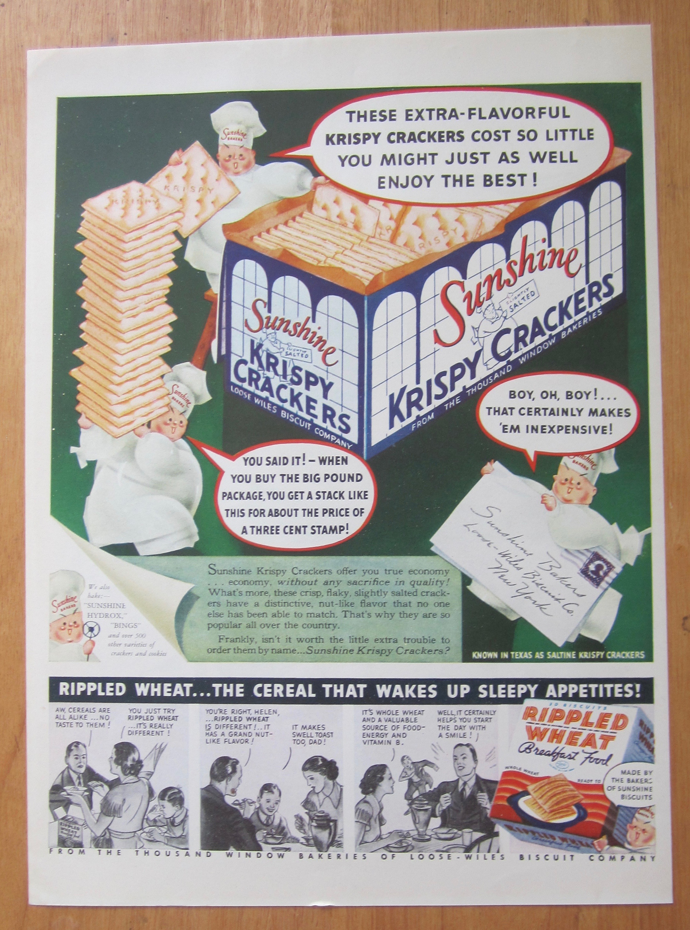 1938 Sunshine Krispy Crackers with 3 Little Chefs