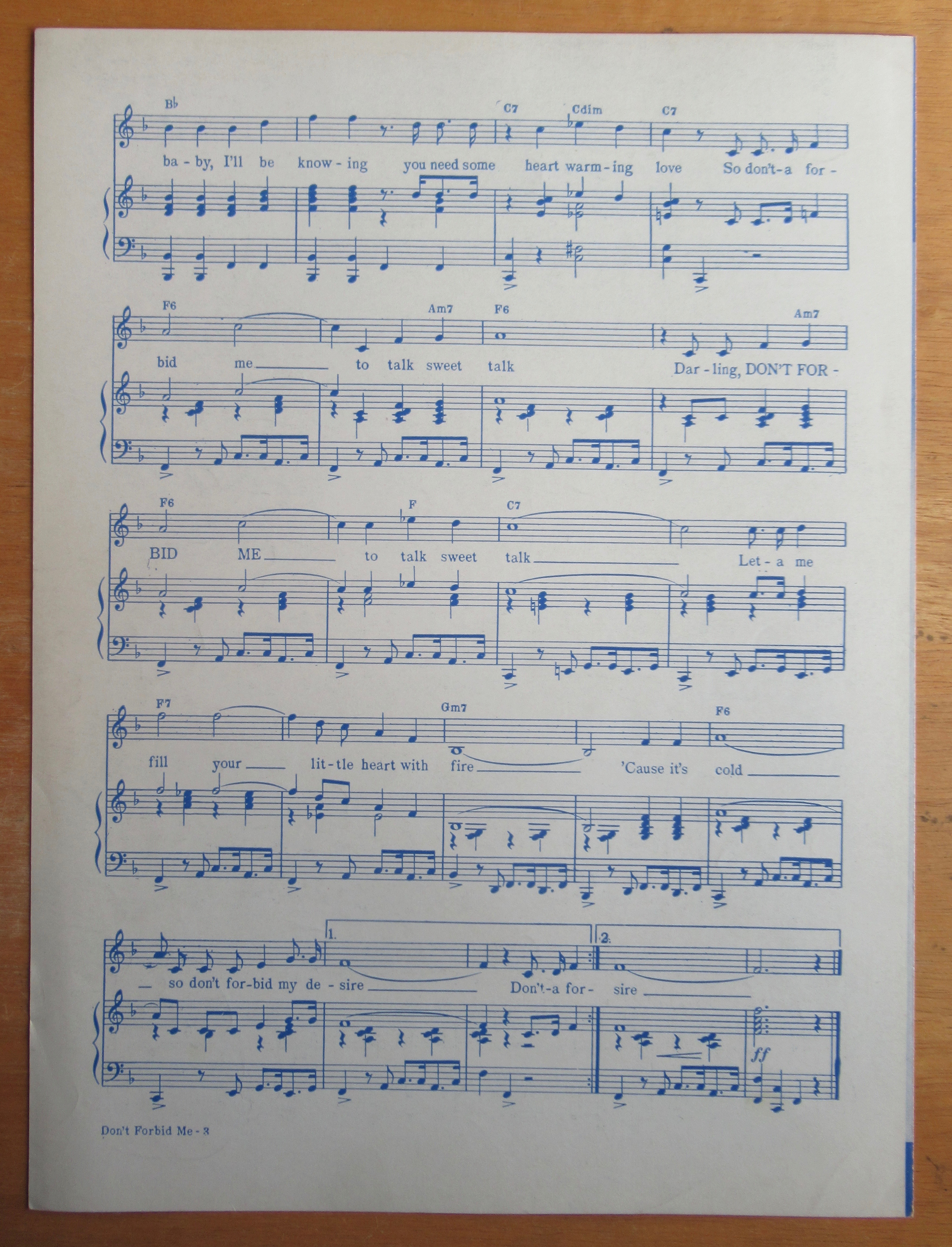 Sheet Music For 1956 Don't Forbid Me Pat Boone Cover