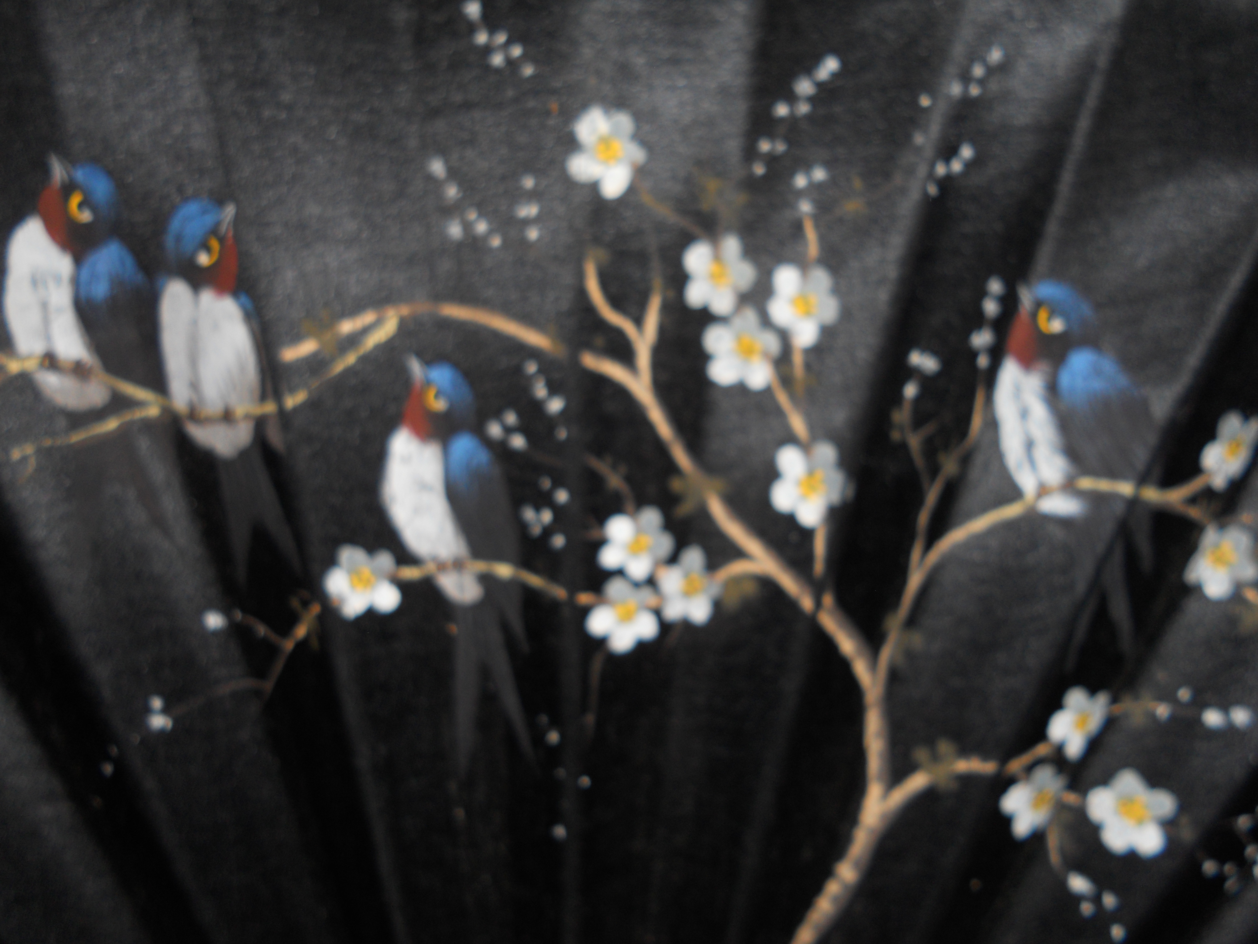 Antique Hand Fan Lot of two Blue Birds