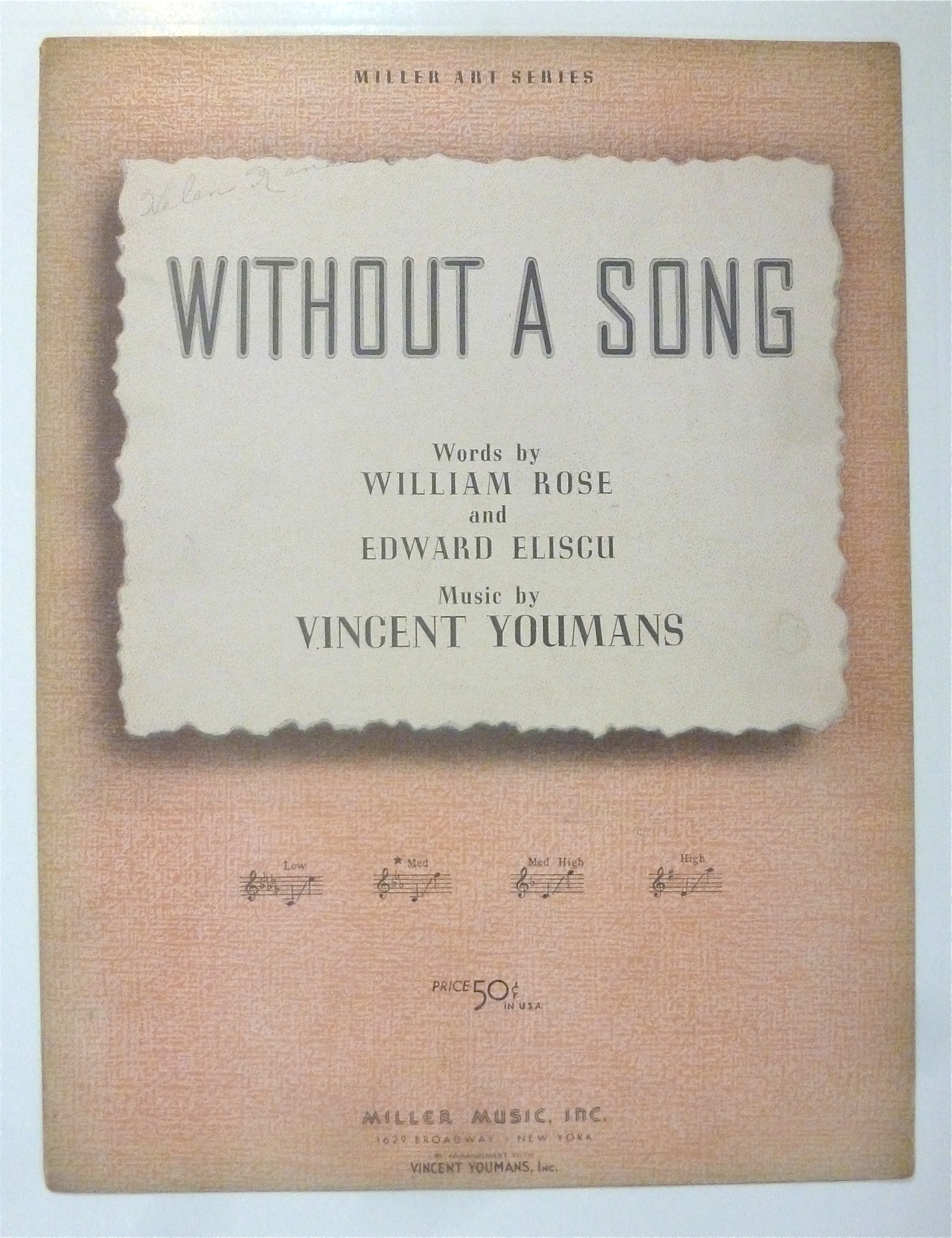 Sheet Music For 1929 Without A Song
