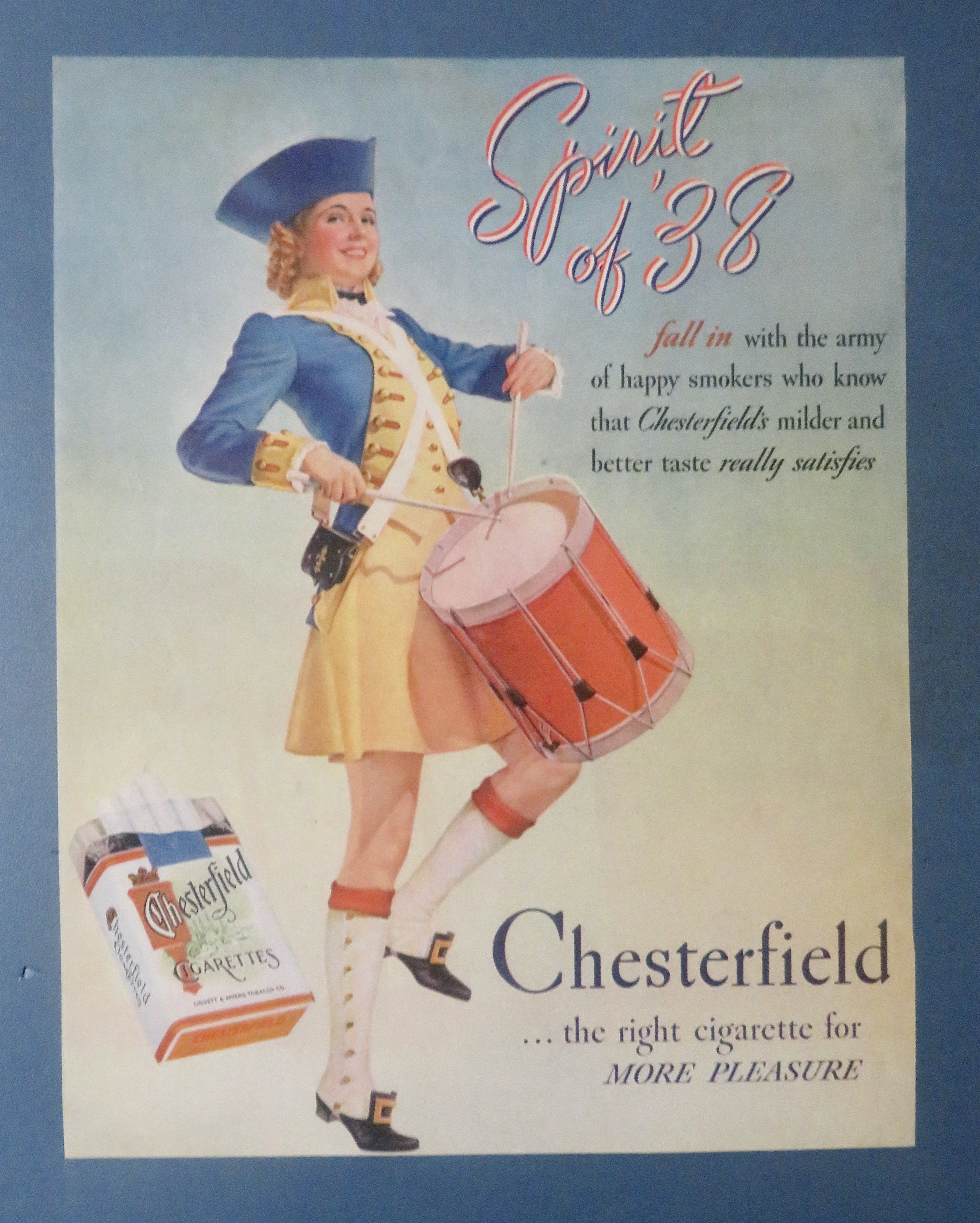 1938 Chesterfield Cigarettes with Woman Playing Drum