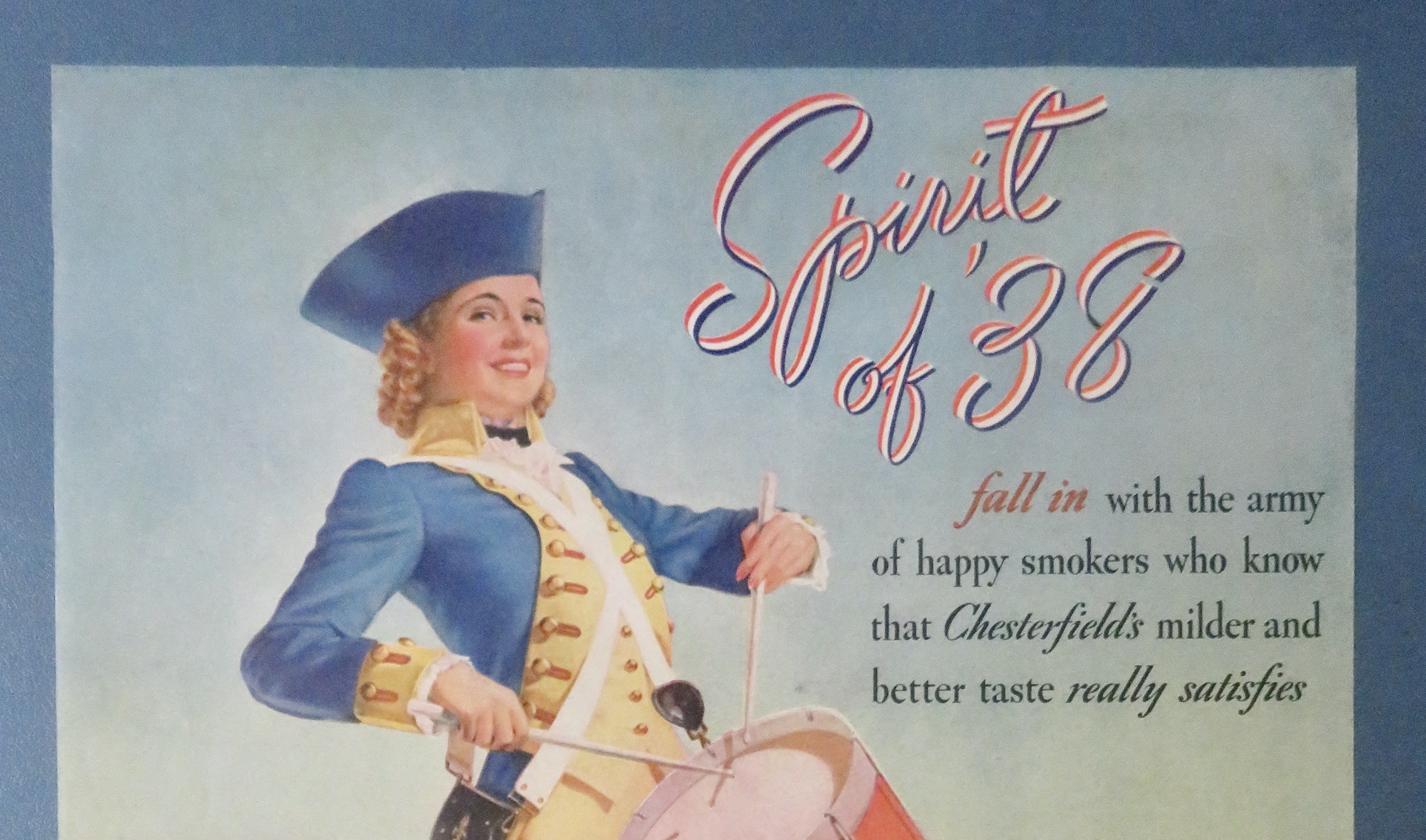 1938 Chesterfield Cigarettes with Woman Playing Drum