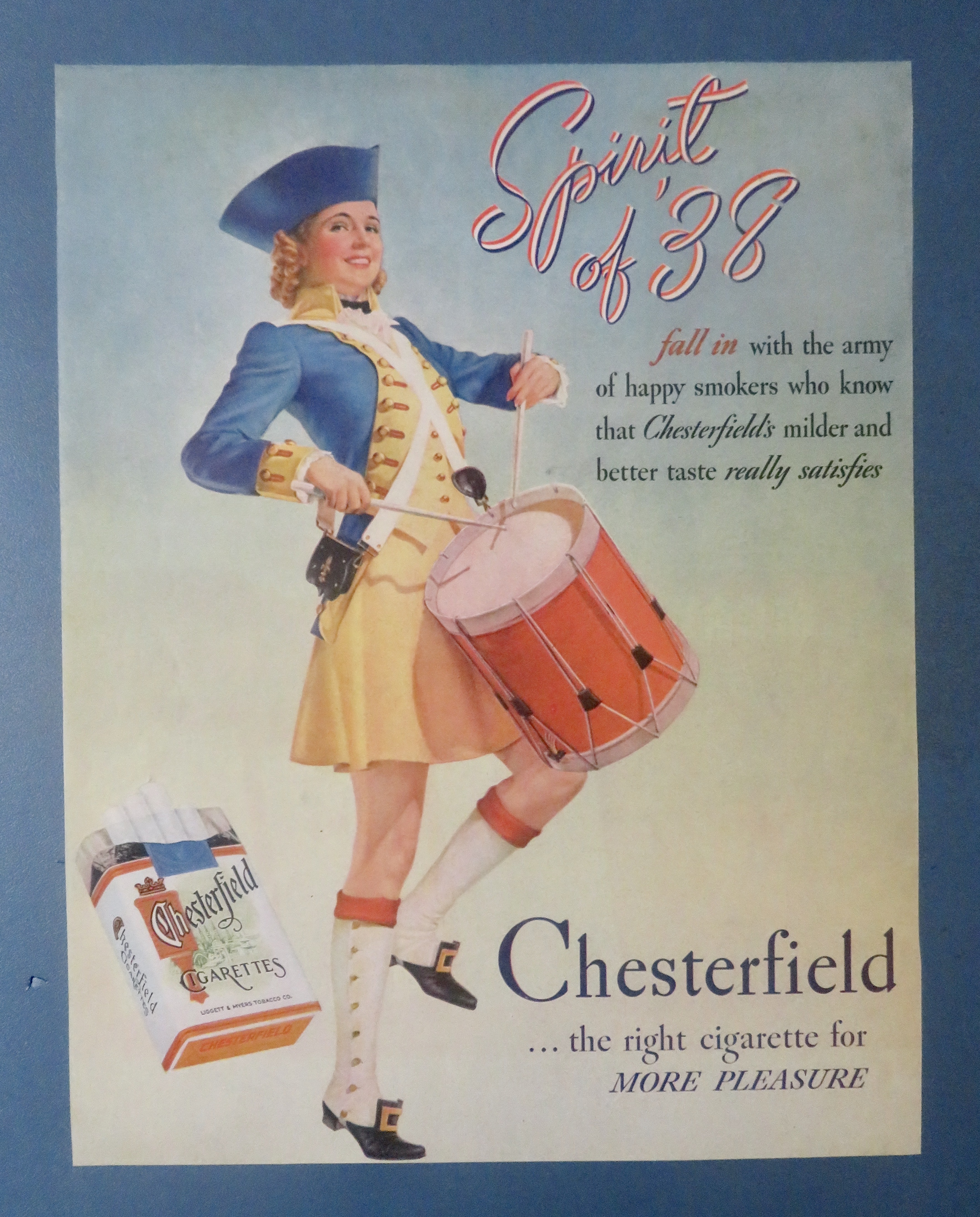 1938 Chesterfield Cigarettes with Woman Playing Drum