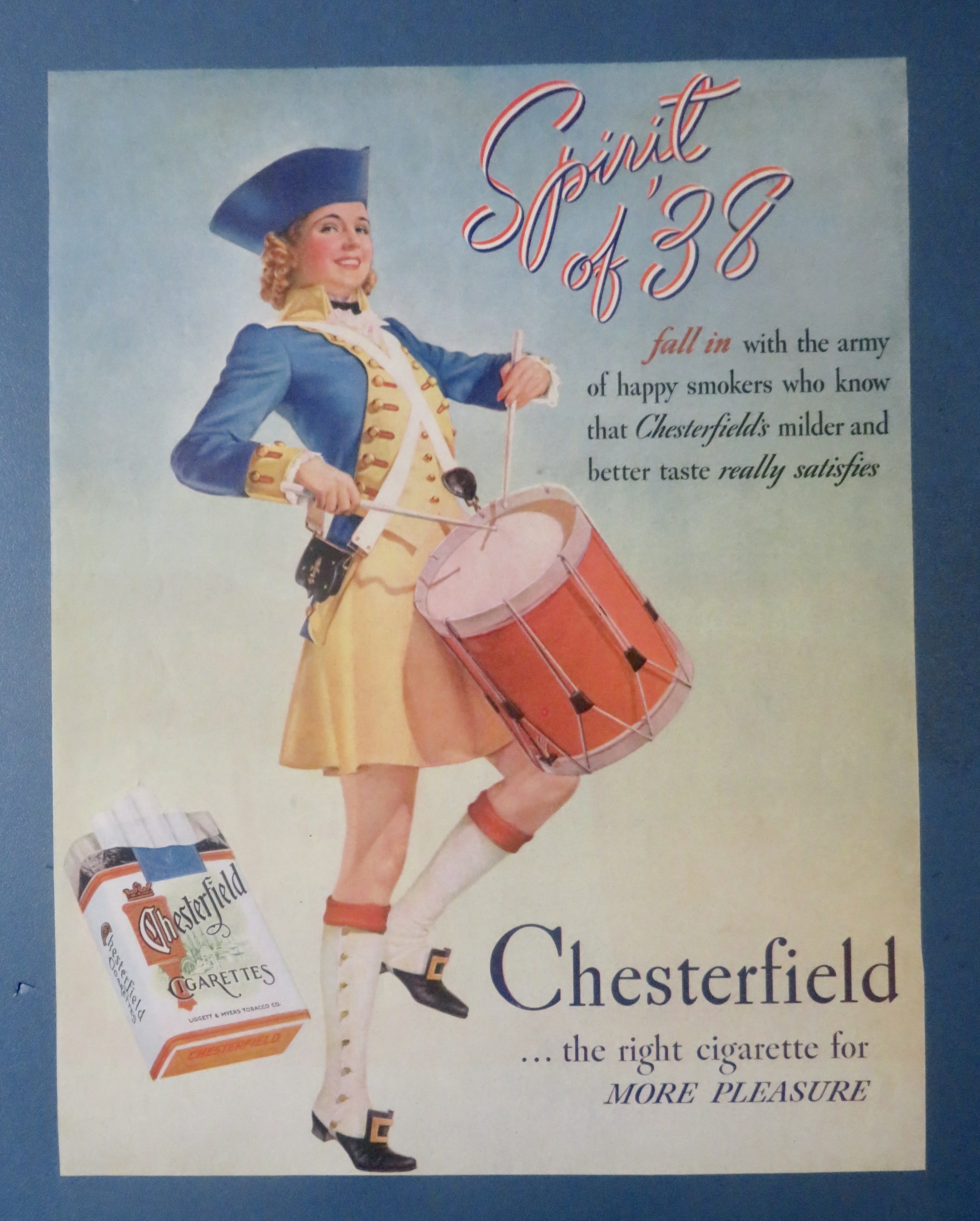 1938 Chesterfield Cigarettes with Woman Playing Drum