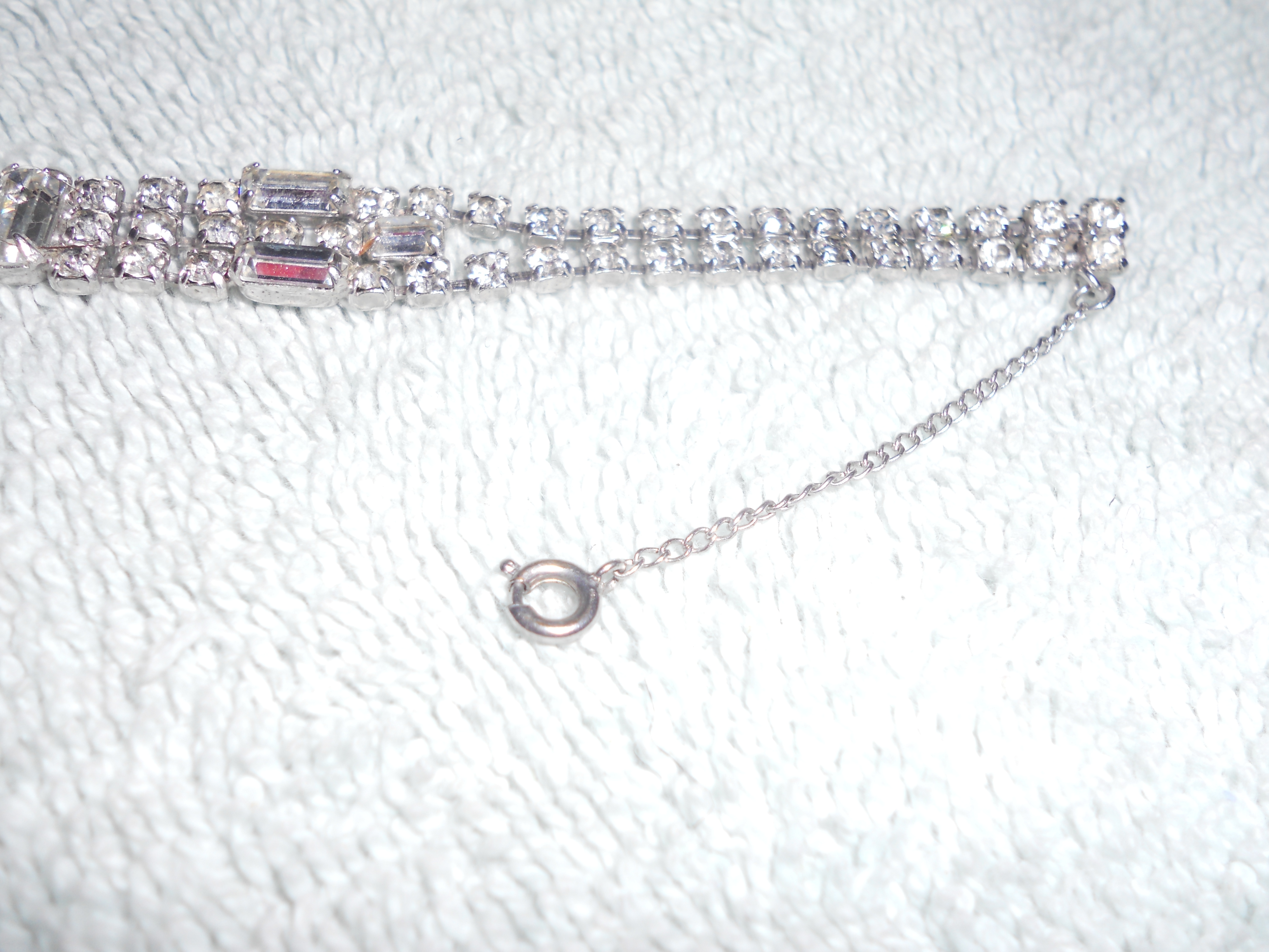 Rhinestone Tennis Bracelet with Safety Chain