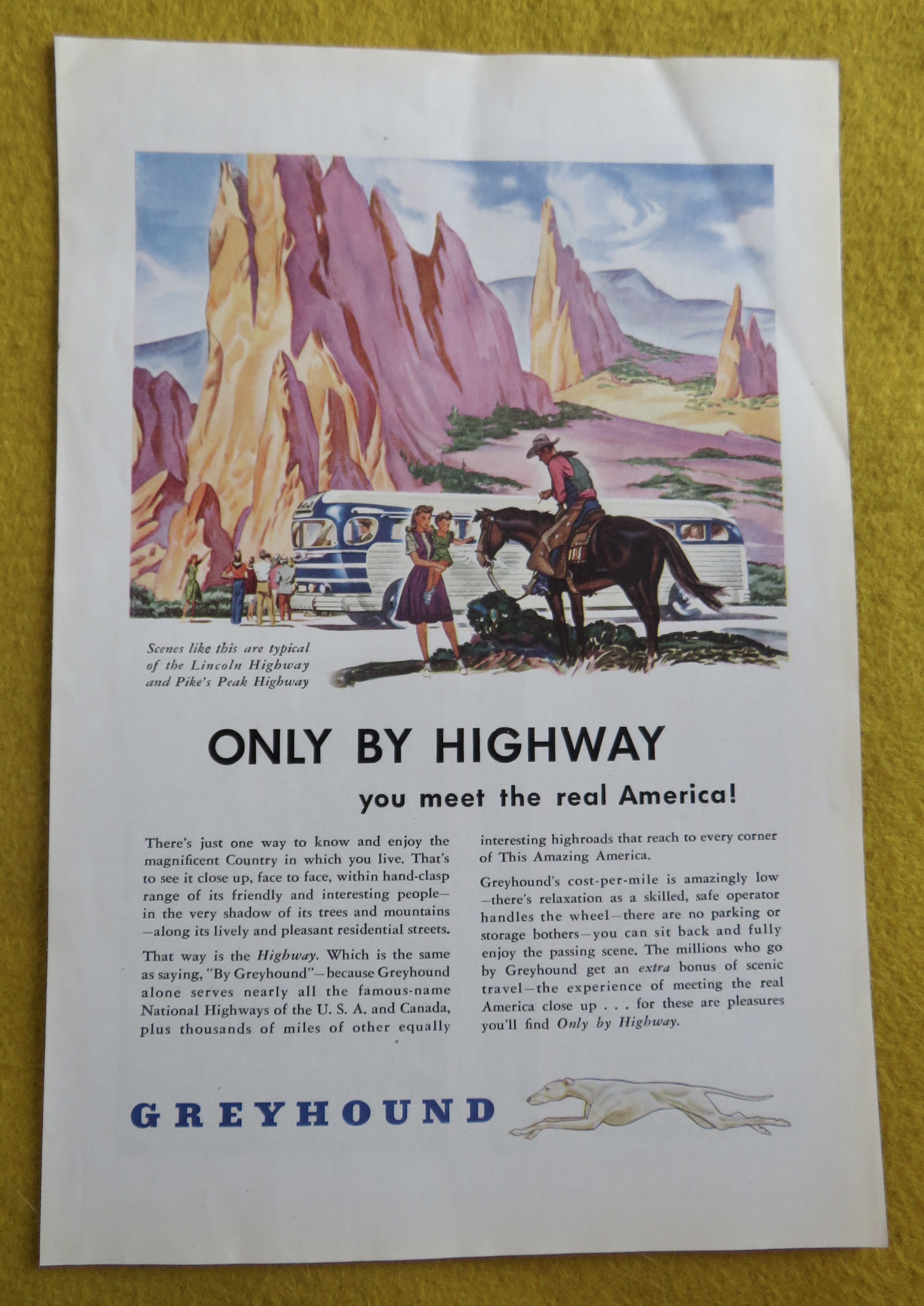 1946 Greyhound with Woman & Child Talking To Man