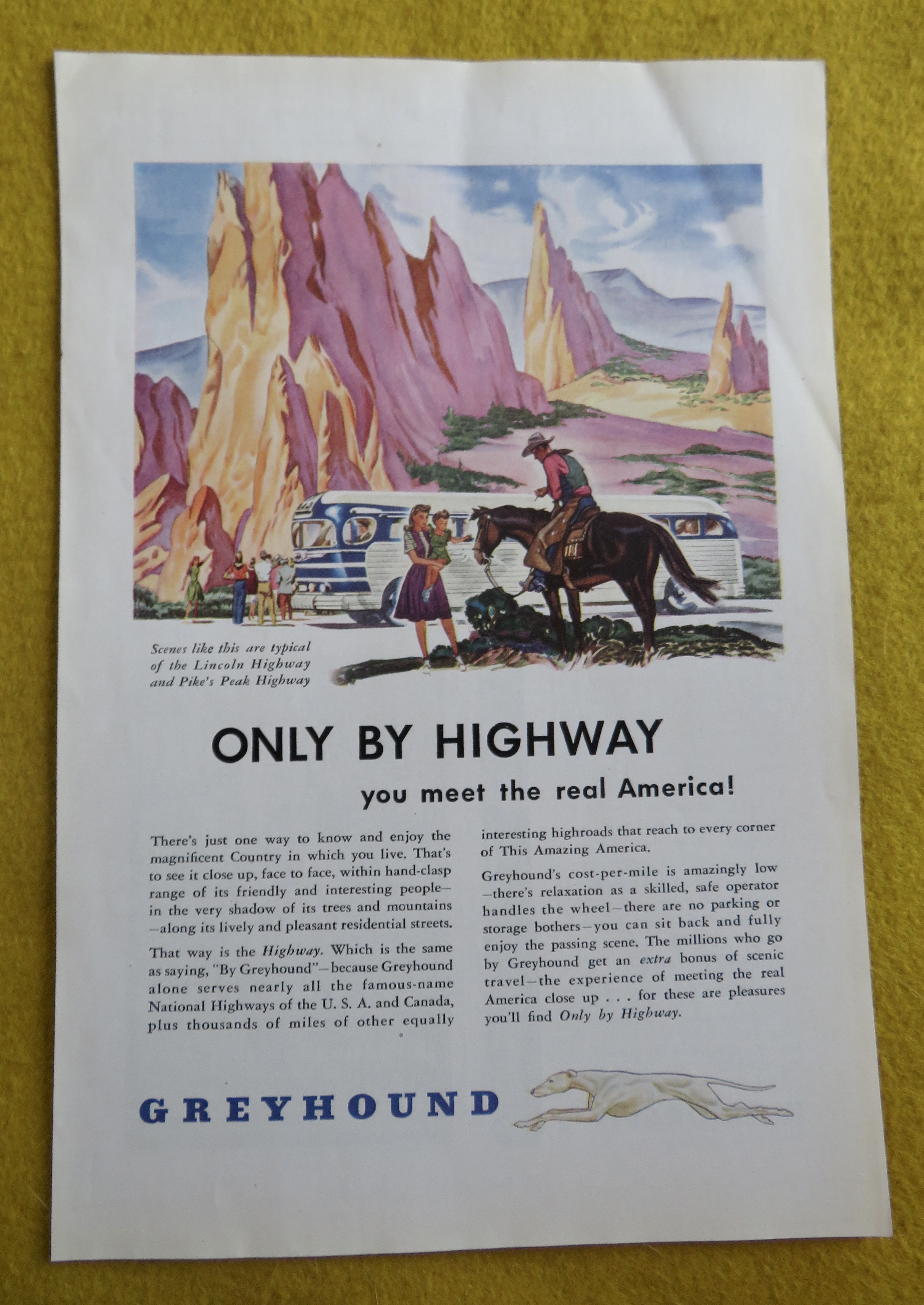 1946 Greyhound with Woman & Child Talking To Man
