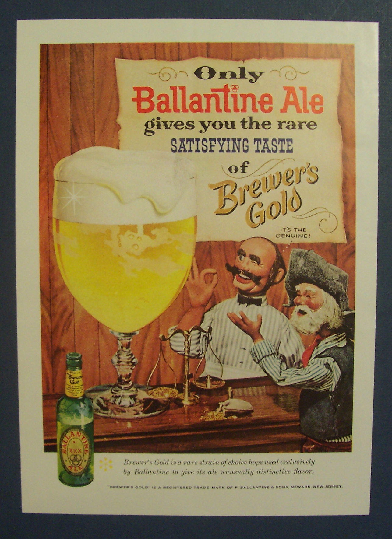 1958 Ballantine Ale w/ Cartoon with Glass of Ballantine